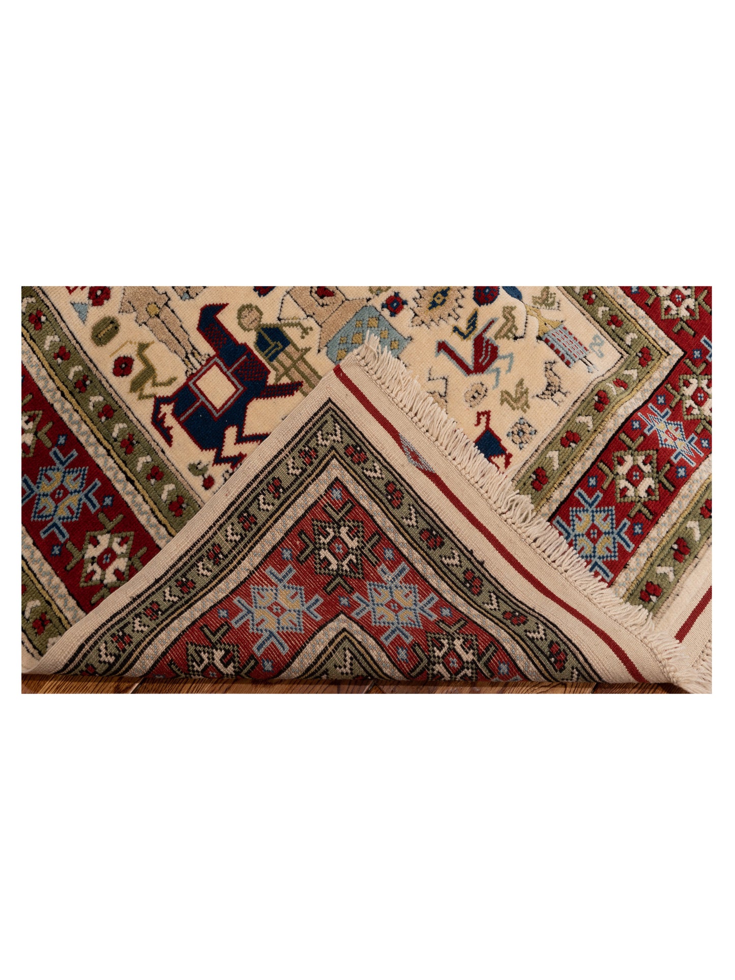 Turkish Shirwan 148381 Ivory Red 3.8x5.4 Hand Knotted Rug