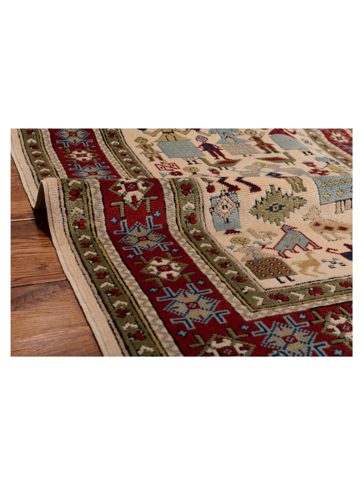 Turkish Shirwan 148381 Ivory Red 3.8x5.4 Hand Knotted Rug