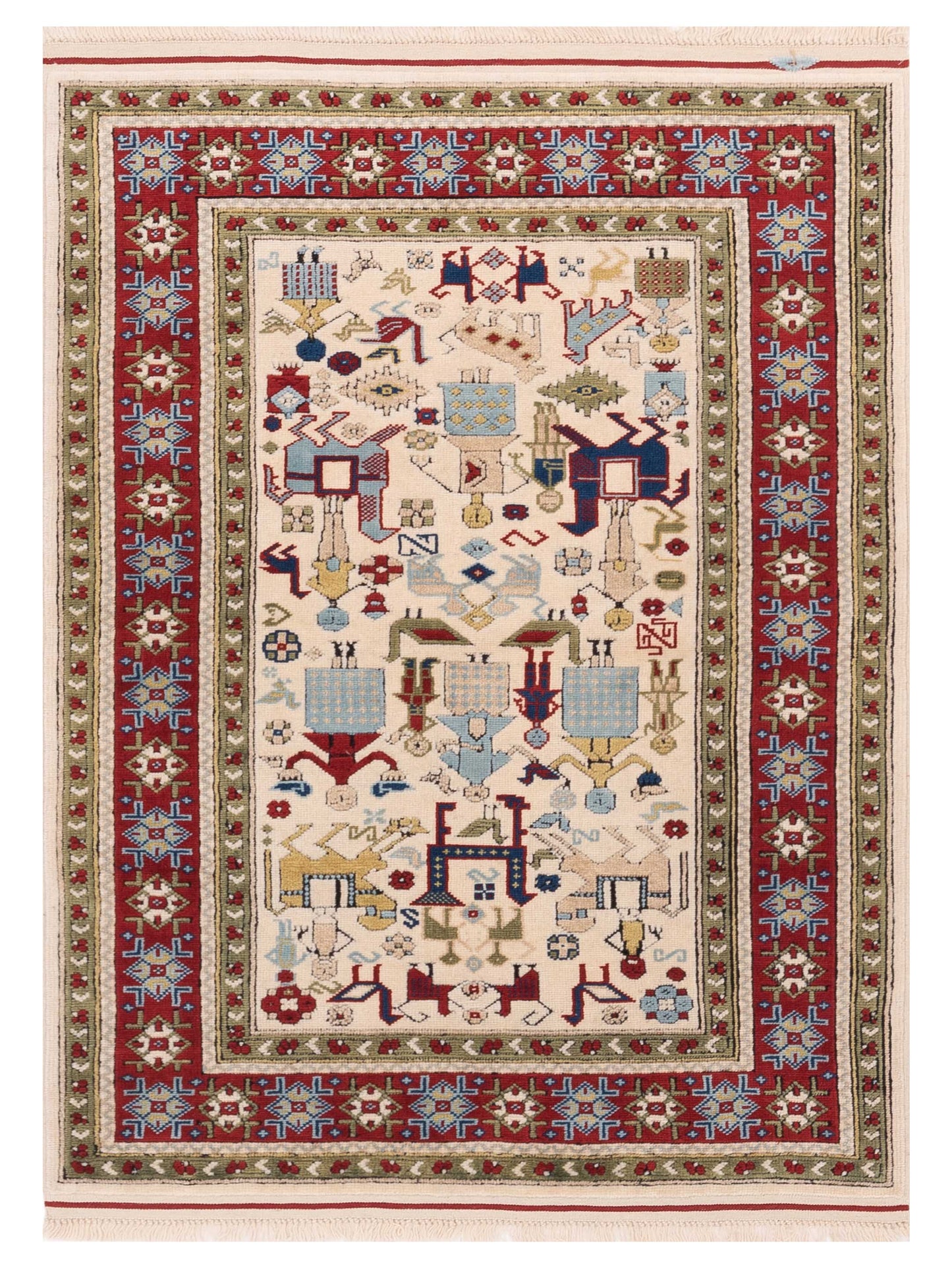 Pasha Turkish Shirwan Ivory Red Traditional