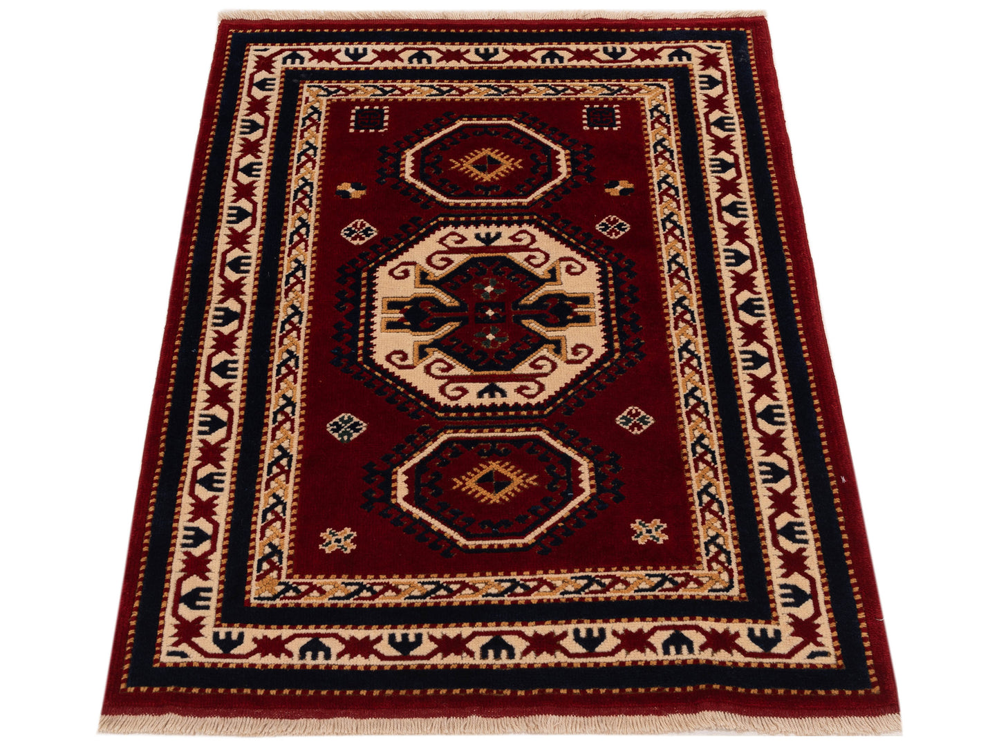 Turkish Shirwan 148385 Red Ivory 4.1x5.6 Hand Knotted Rug