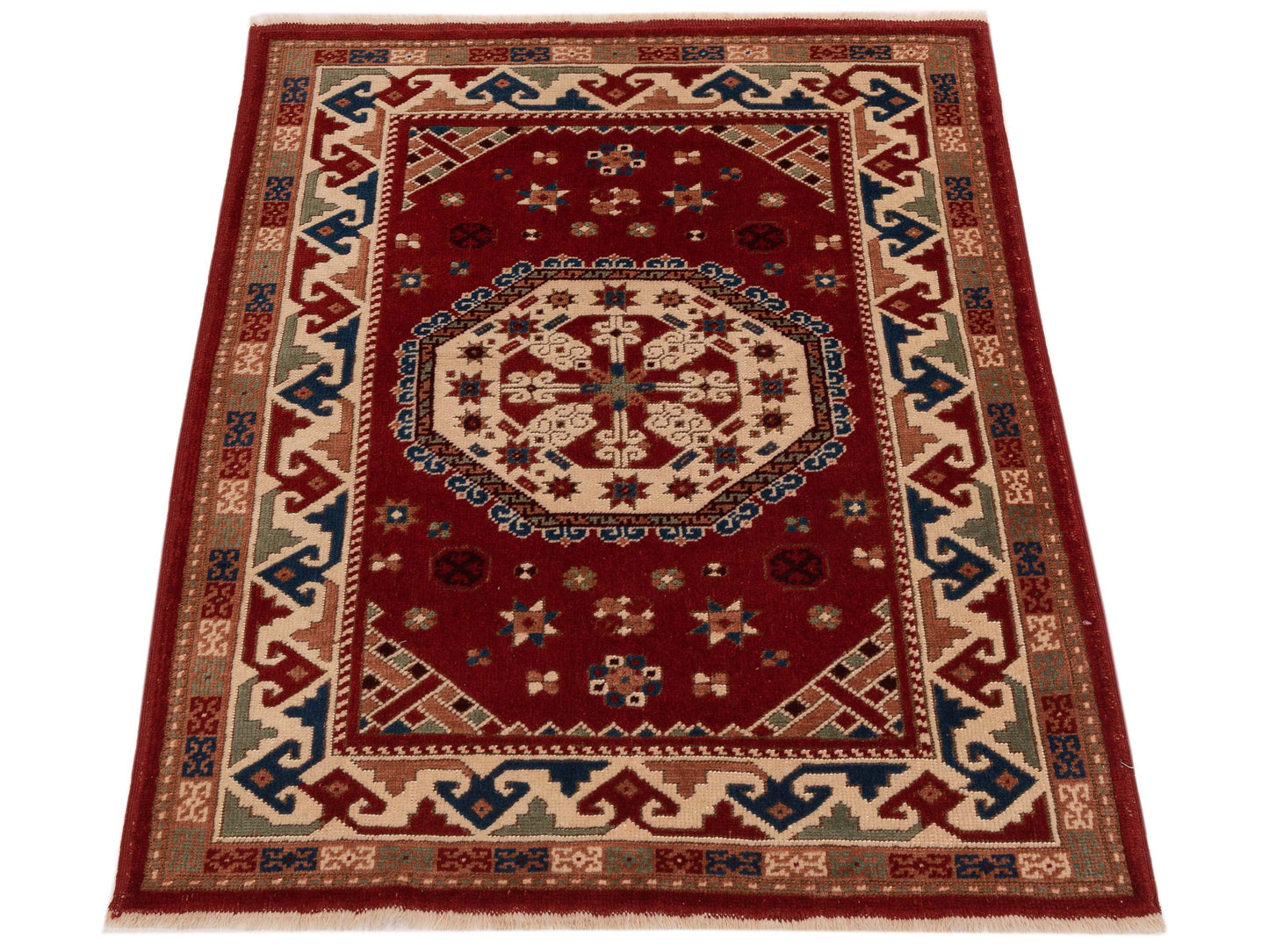 Turkish Shirwan 148386 Red Ivory 4.1x5 Hand Knotted Rug