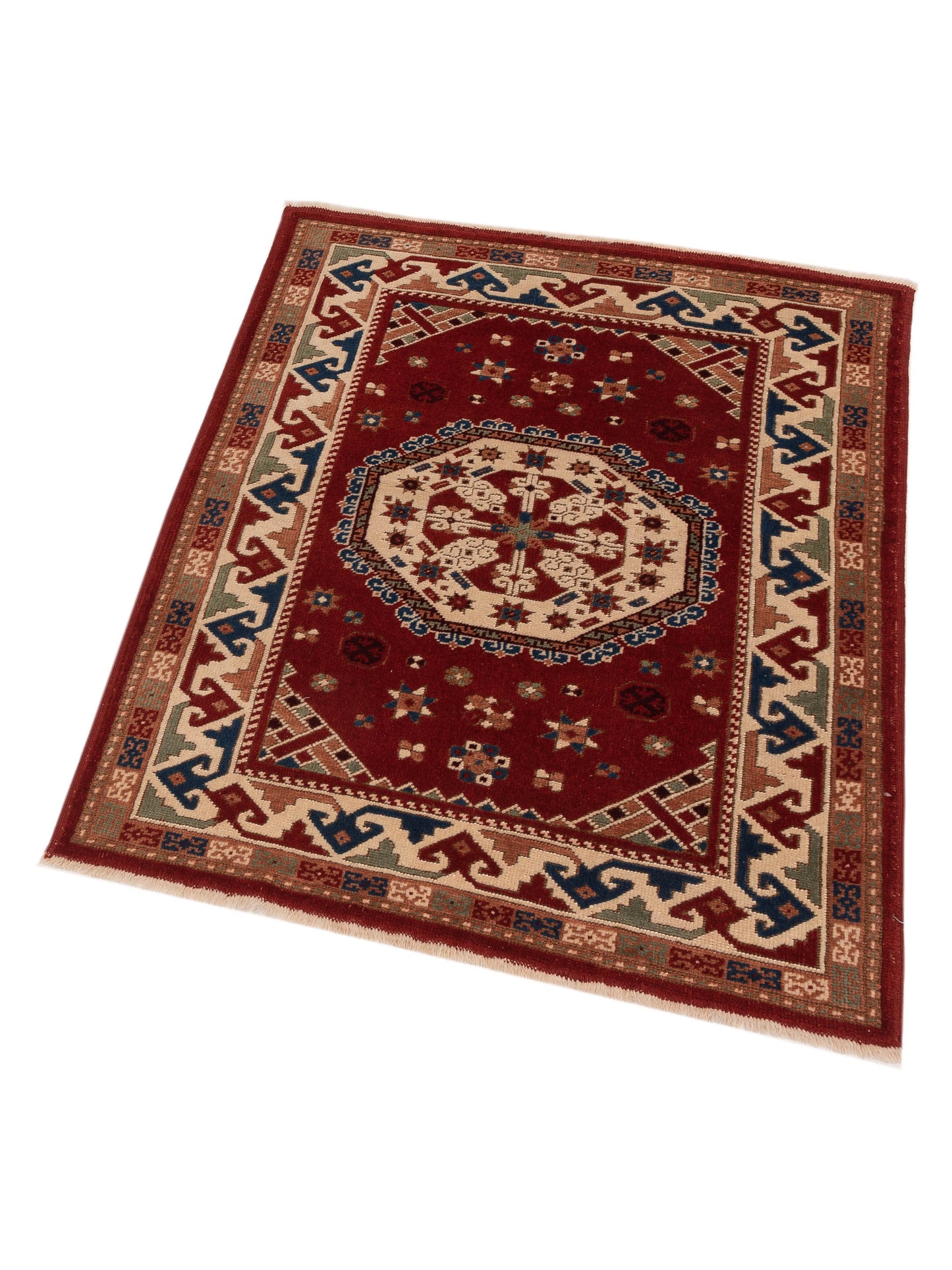 Turkish Shirwan 148386 Red Ivory 4.1x5 Hand Knotted Rug