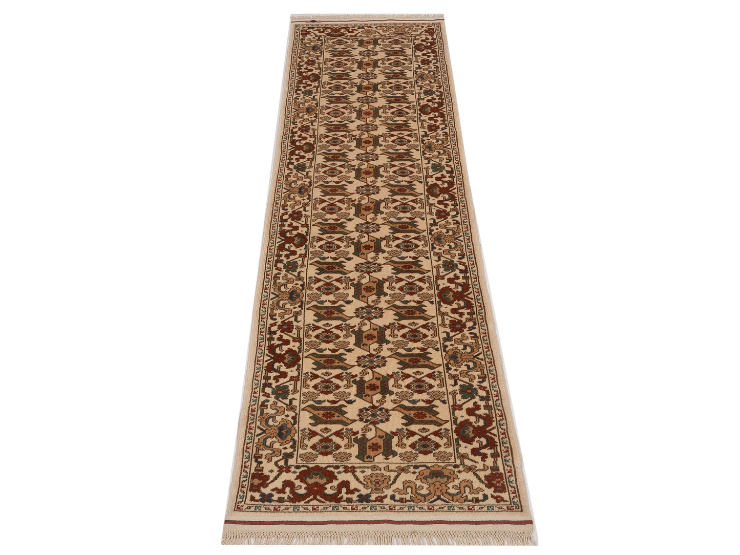Turkish Shirwan 148393 Ivory Ivory 2.8x9.9 Hand Knotted Rug