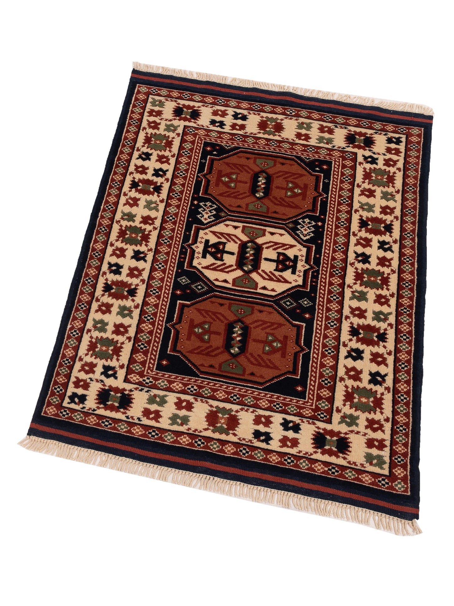 Turkish Shirwan 148398 Navy Ivory 3x4.1 Hand Knotted Rug