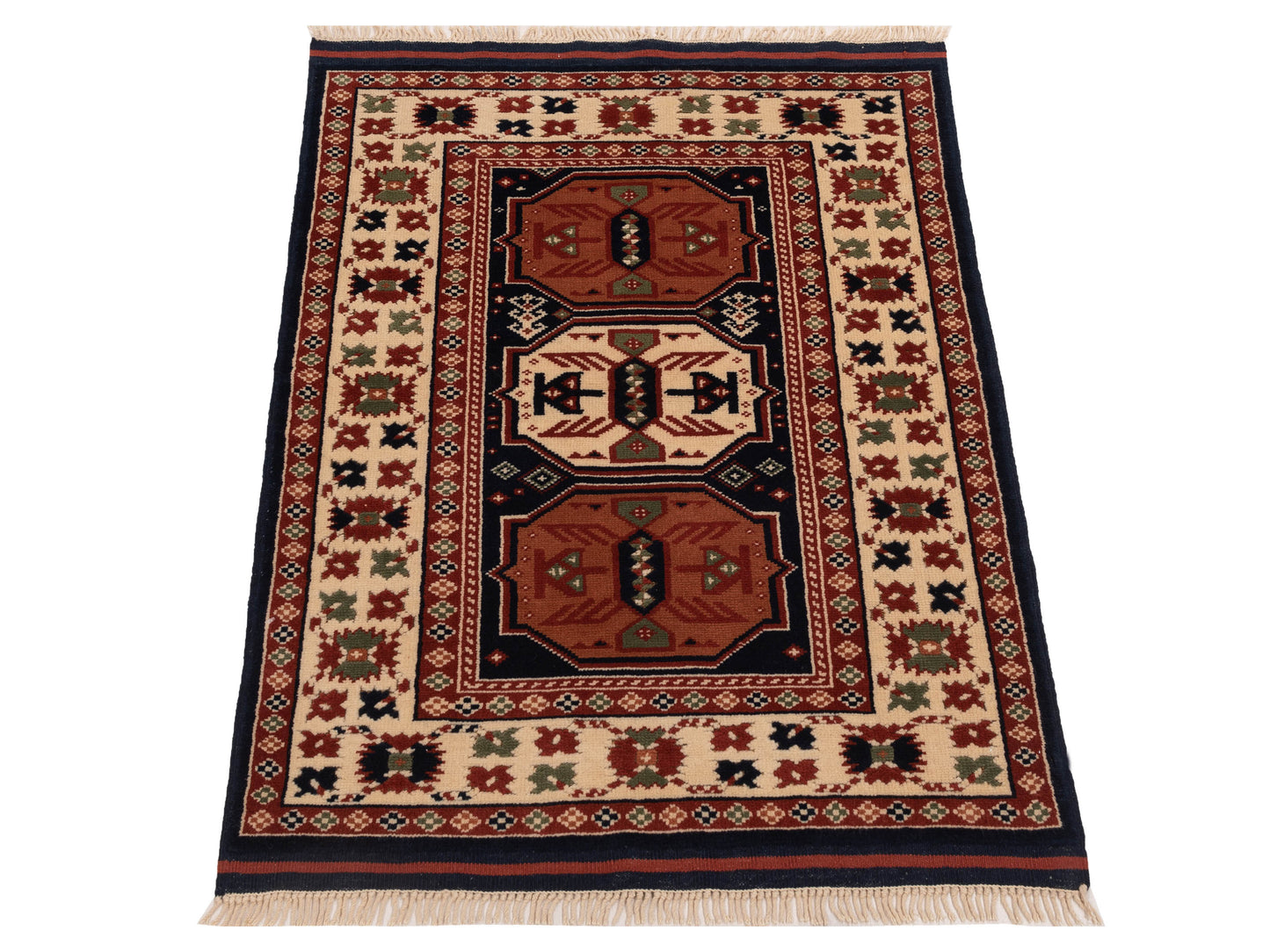 Turkish Shirwan 148398 Navy Ivory 3x4.1 Hand Knotted Rug