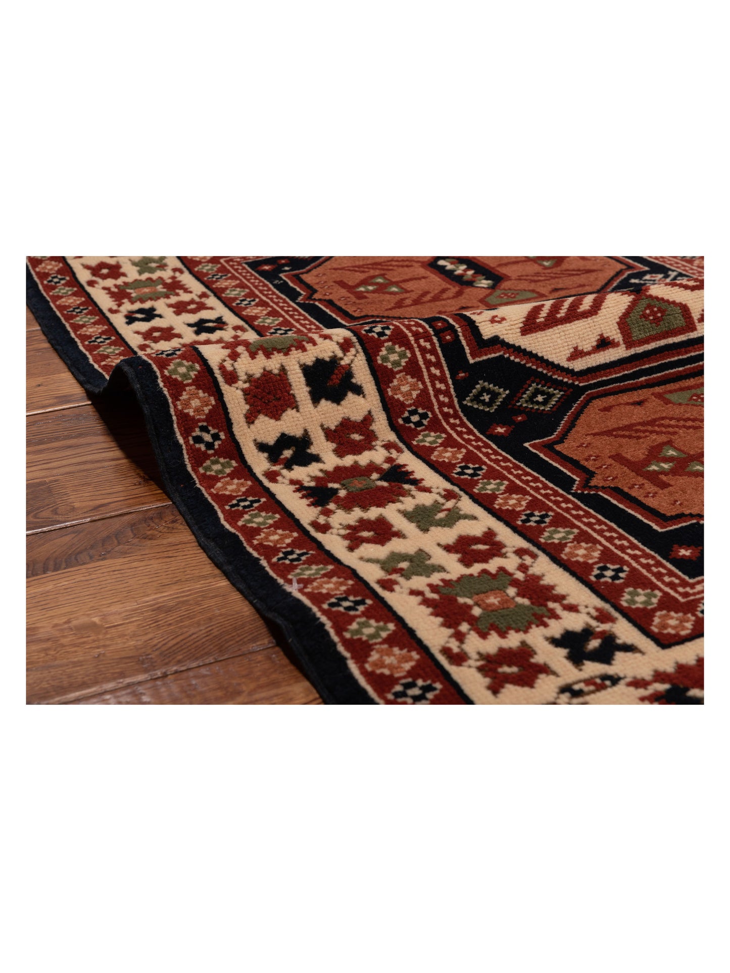 Turkish Shirwan 148400 Navy Ivory 2.11x4.1 Hand Knotted Rug