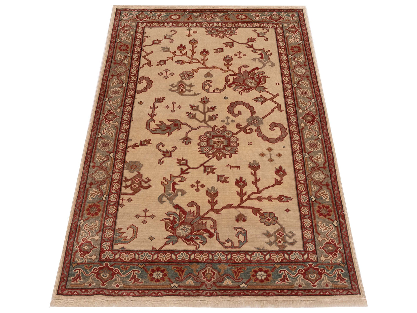 Antique Loom 148403 Ivory Green 4x5.11 Hand Knotted Rug