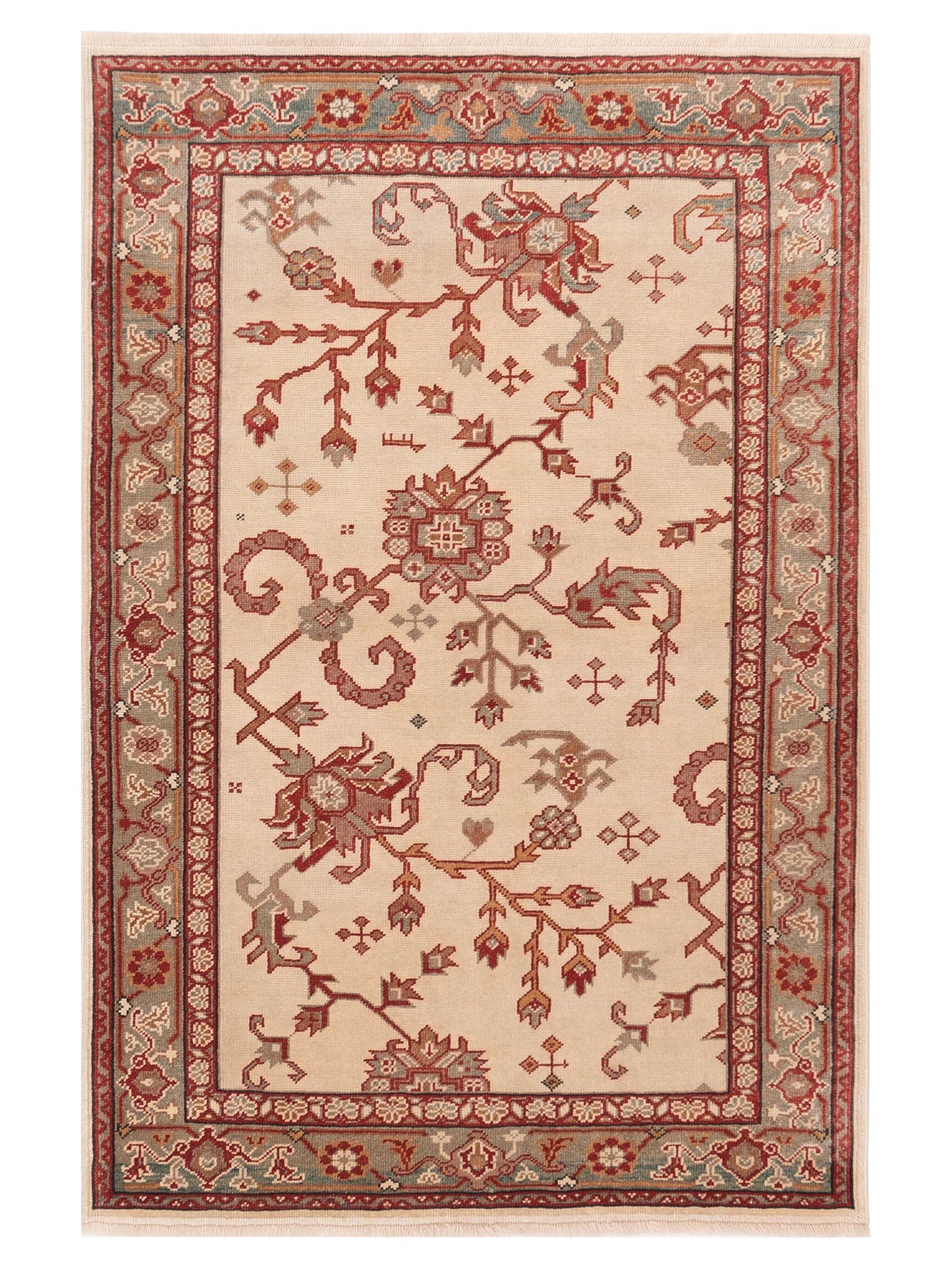 Pasha Antique Loom Ivory Green Traditional