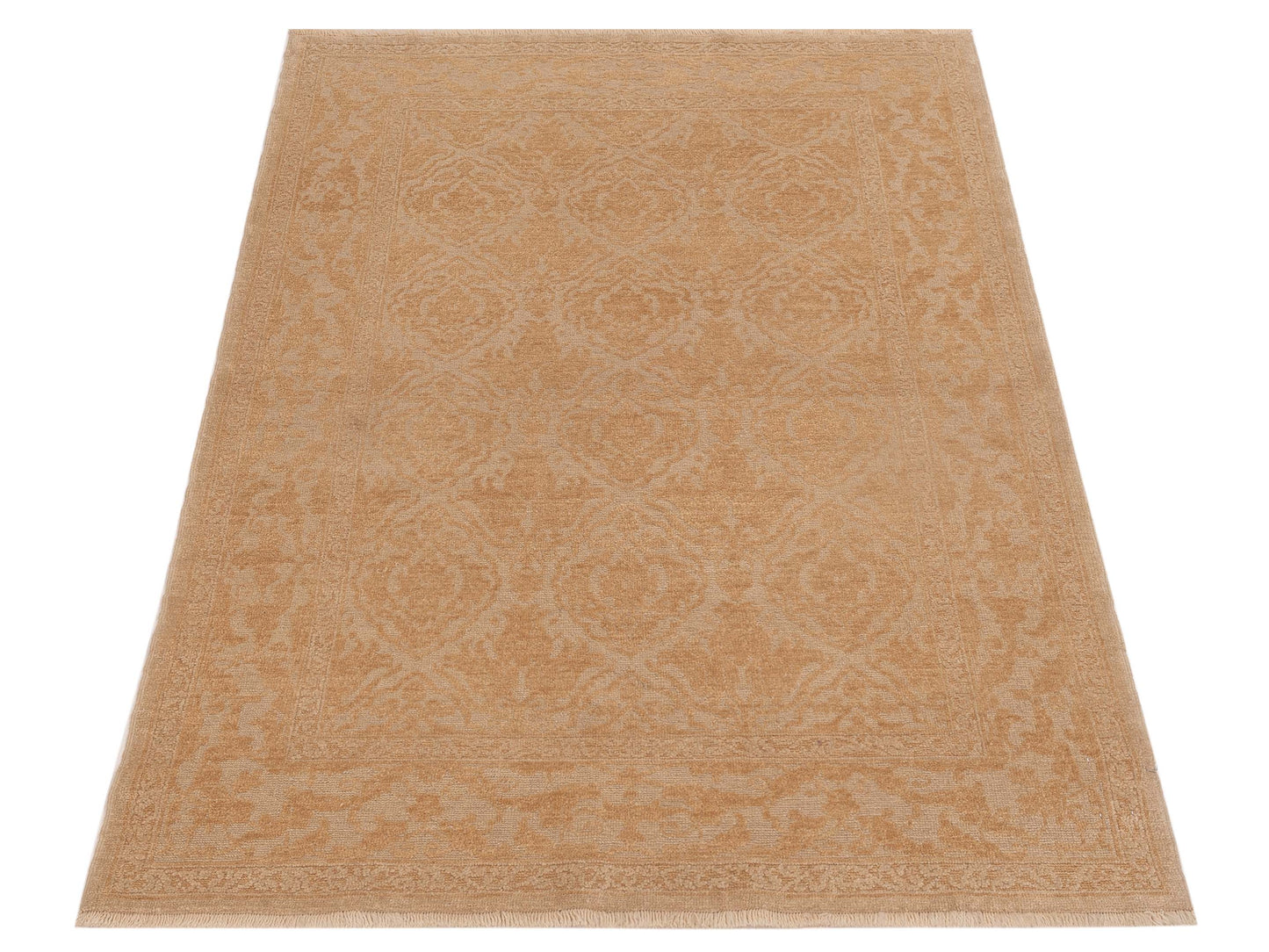 Defne Tulip Ivory Gold 4.2x5.11 Hand Knotted Rug