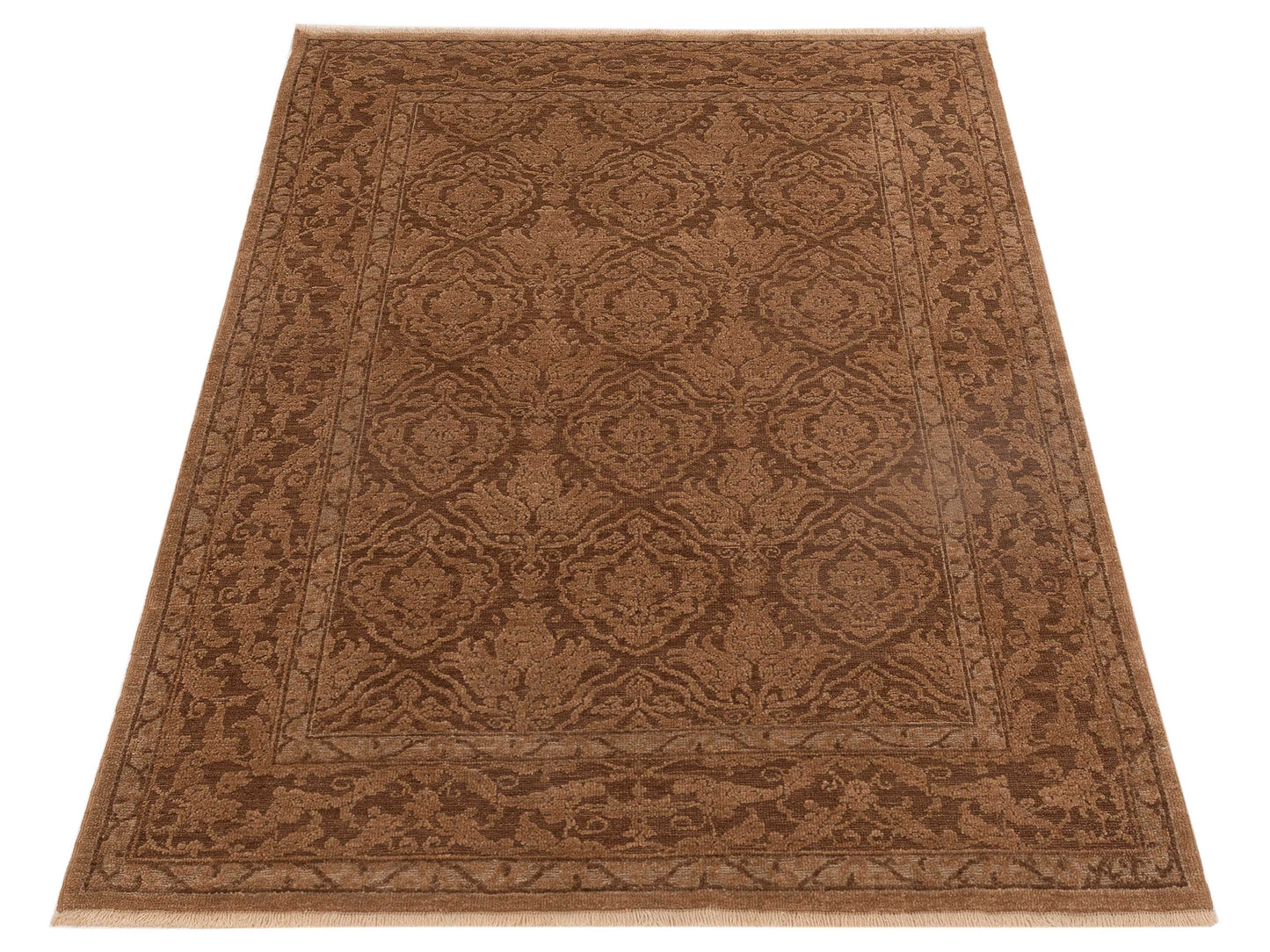 Defne Tulip Ivory Brown 4.2x5.10 Hand Knotted Rug