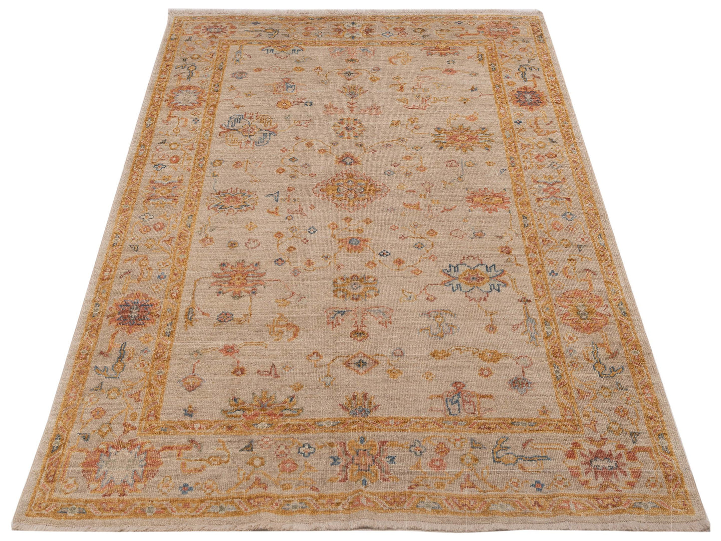 Angora Oushak 148417 Ivory Silver 6.3x9 Hand Knotted Rug