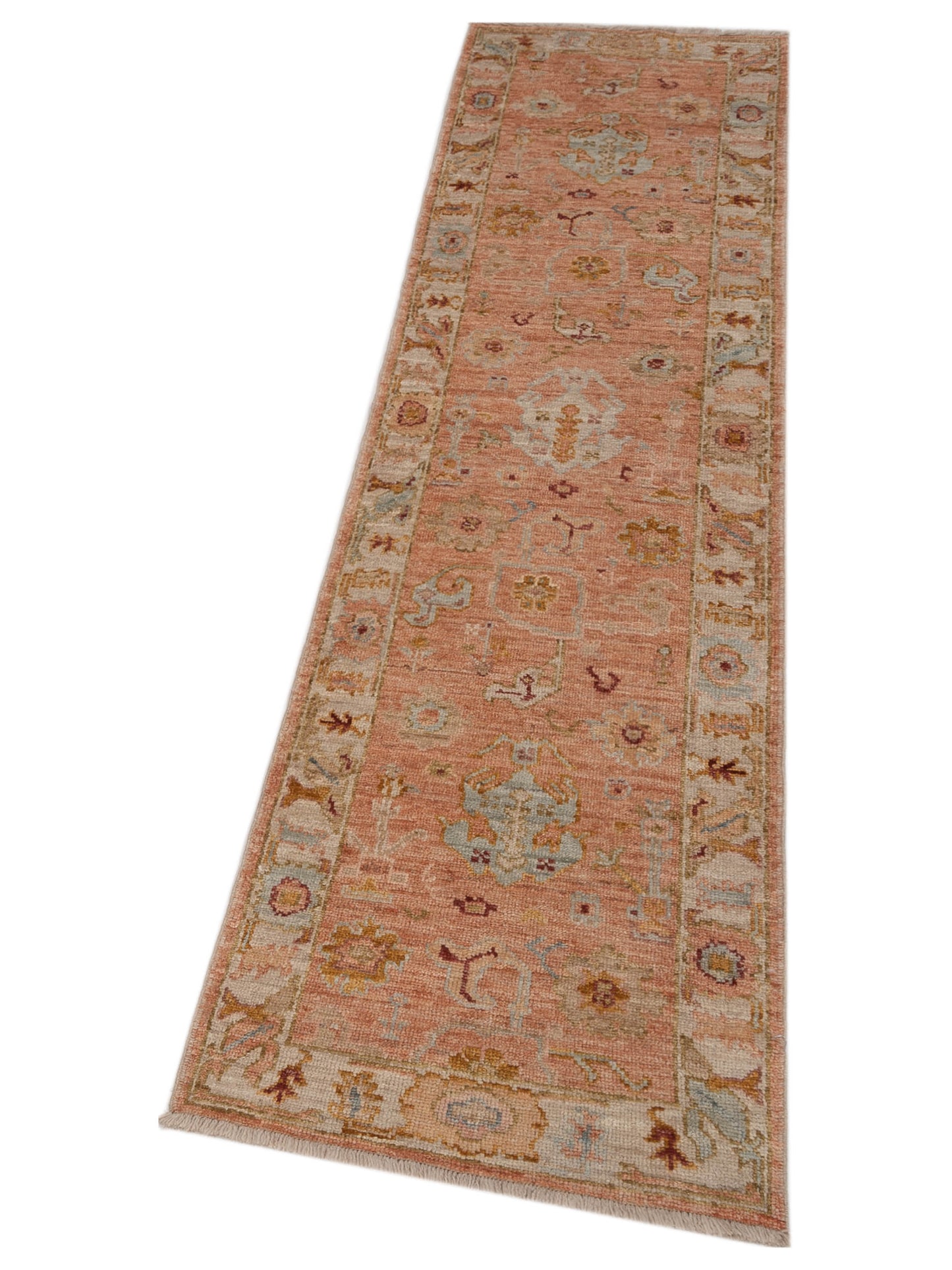 Angora Oushak 148444 Pink Ivory 2.6x9.8 Hand Knotted Rug