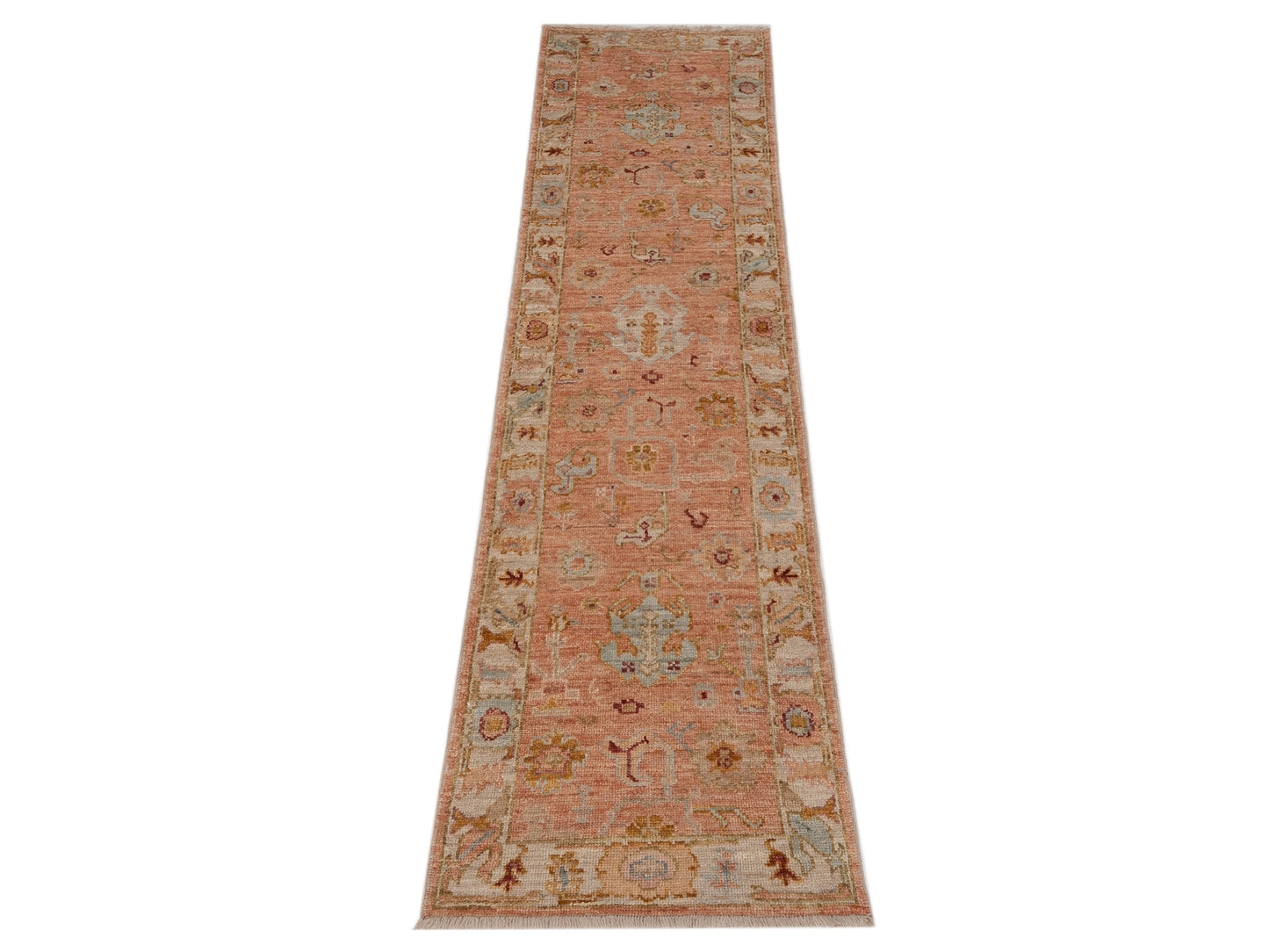 Angora Oushak 148444 Pink Ivory 2.6x9.8 Hand Knotted Rug