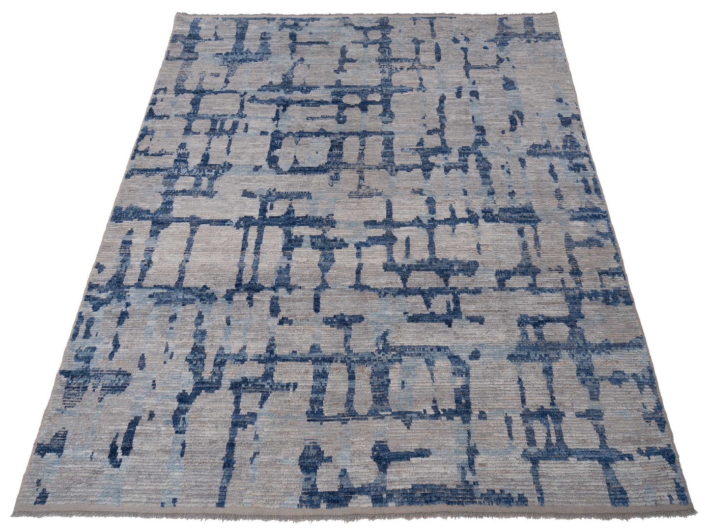 Atlas Gupse Gray Dark Blue 8.2x9.2 Hand Knotted Rug