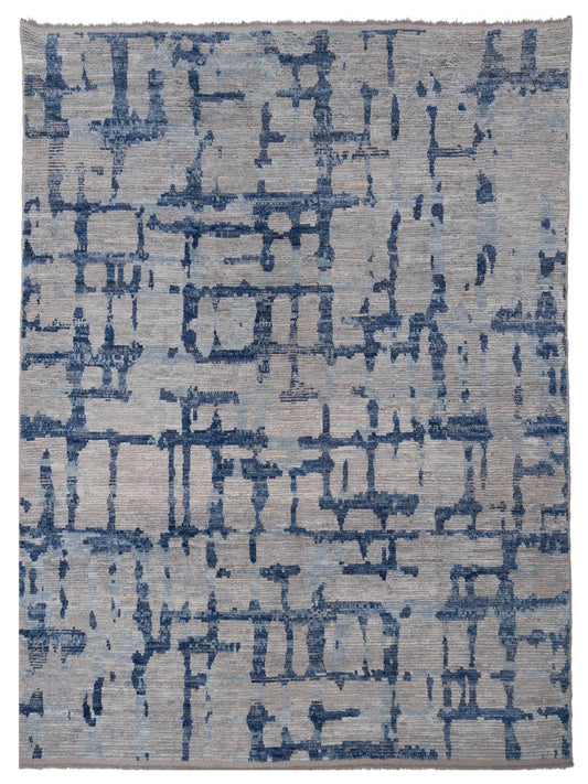 Atlas 148467 Gray Dark Blue 8.2x9.2 Hand Knotted Rug