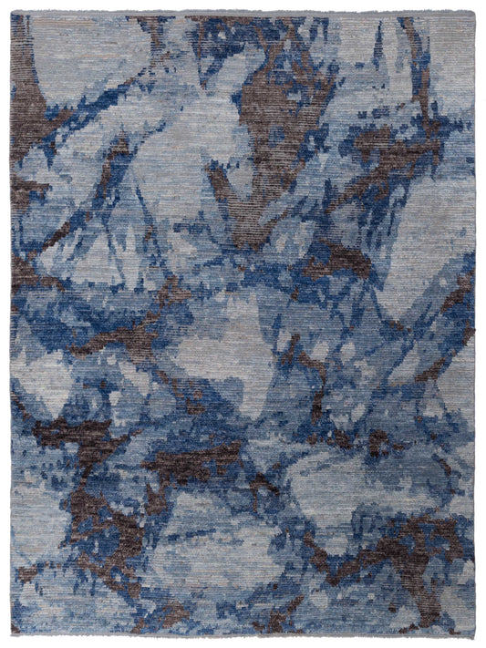 Atlas 148474 Light Blue Dark Blue 8.3x9.8 Hand Knotted Rug