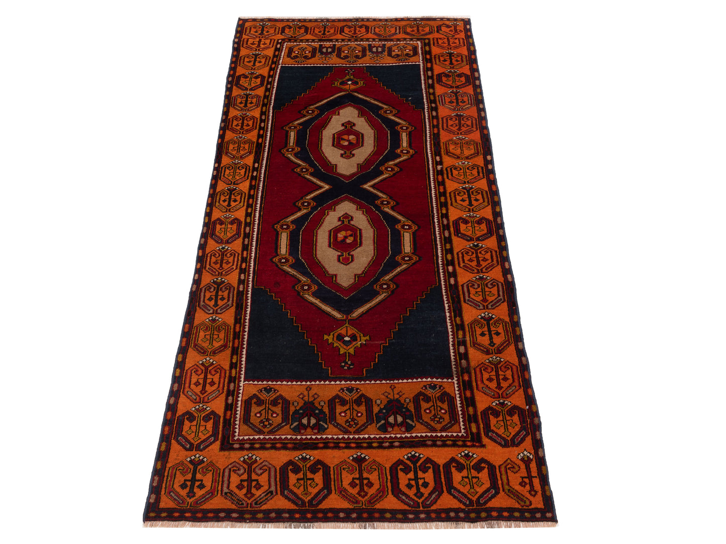 Old Anatolian 148602 Red Orange 3.10x7.8 Hand Knotted Rug