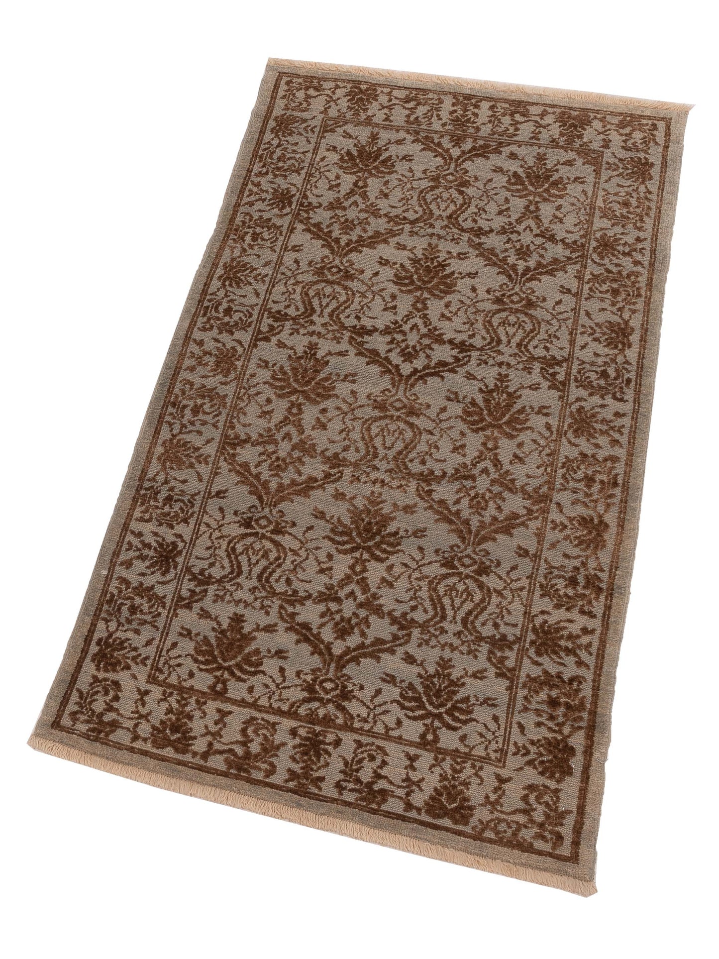 Defne Begonia Ice Blue Brown 2.8x5 Hand Knotted Rug