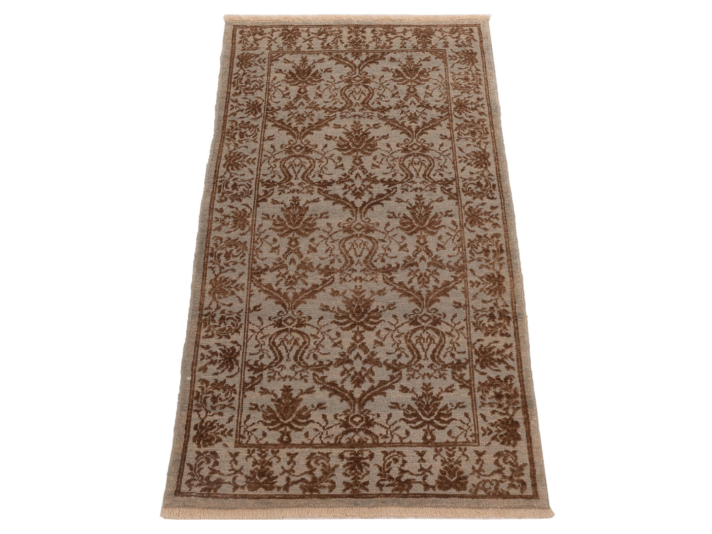 Defne Begonia Ice Blue Brown 2.8x5 Hand Knotted Rug