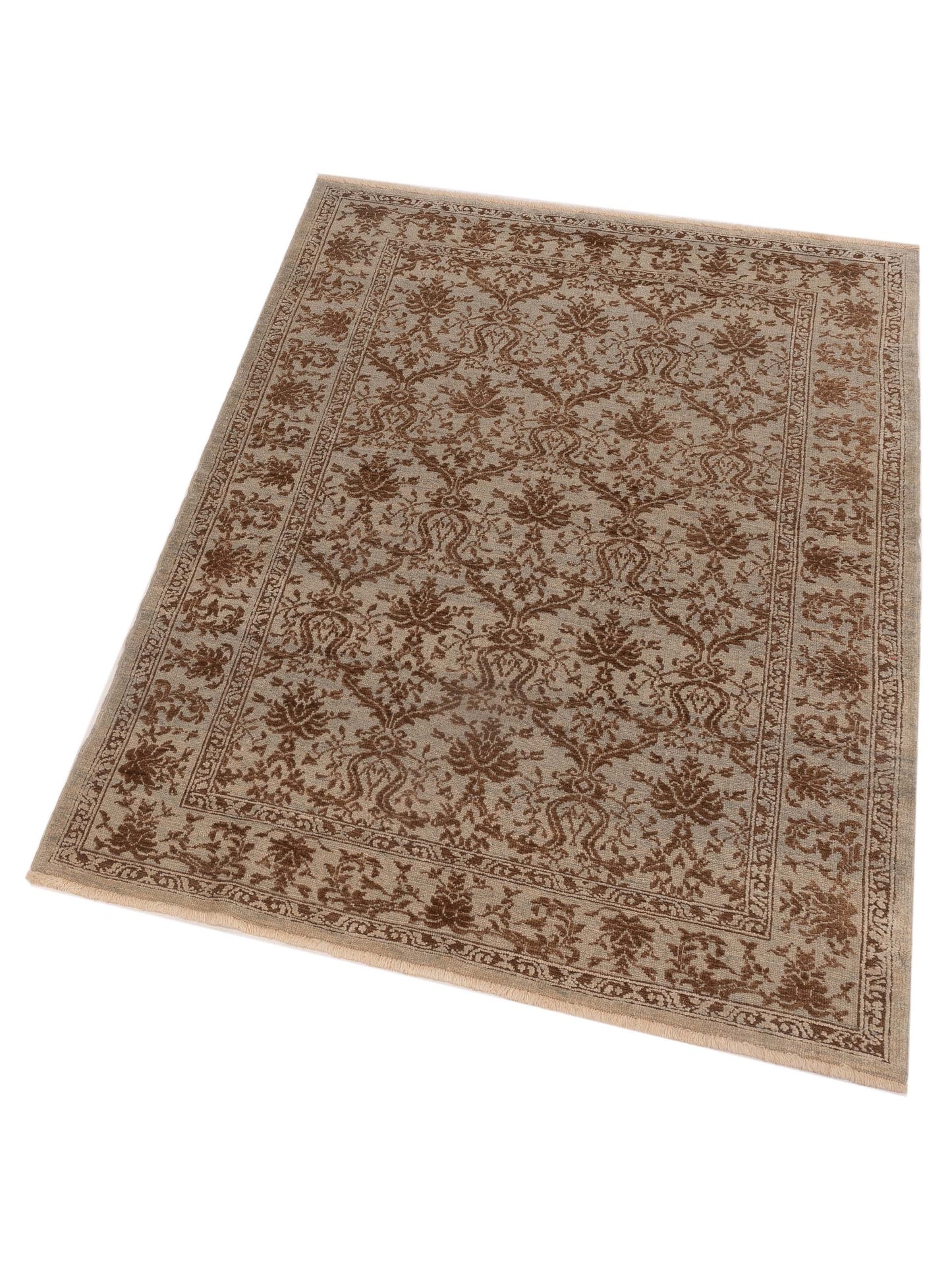 Defne Begonia Ice Blue Brown 4.3x5.10 Hand Knotted Rug