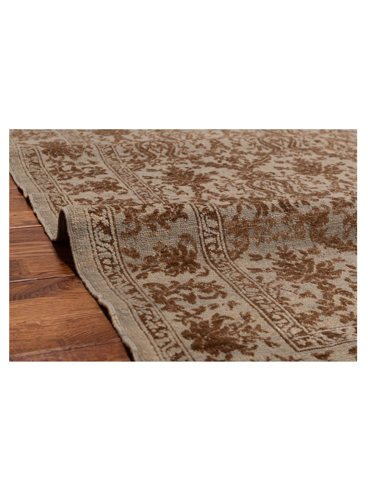Defne Begonia Ice Blue Brown 4.3x5.10 Hand Knotted Rug