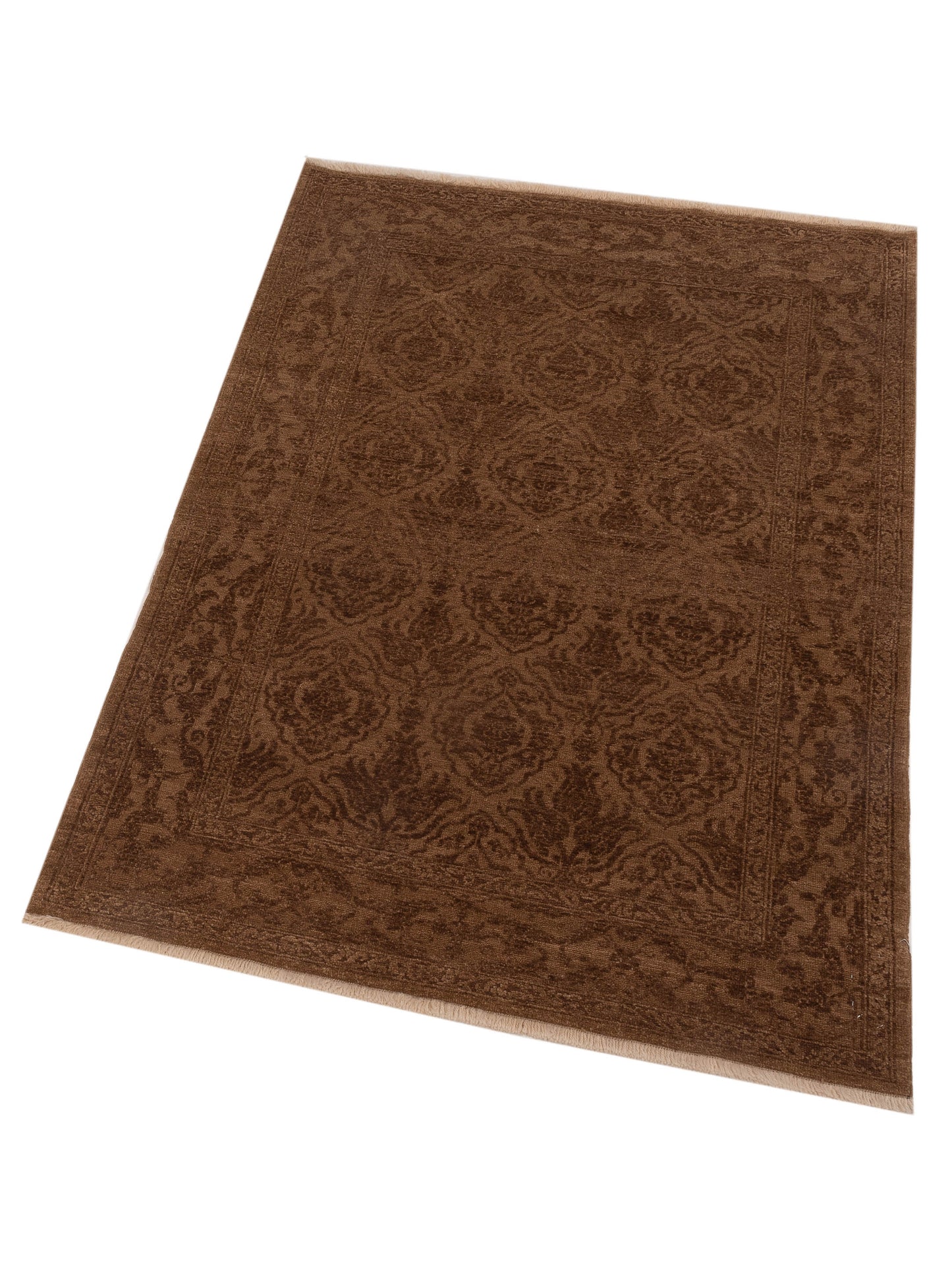 Defne Tulip Ivory Brown 4.2x5.11 Hand Knotted Rug