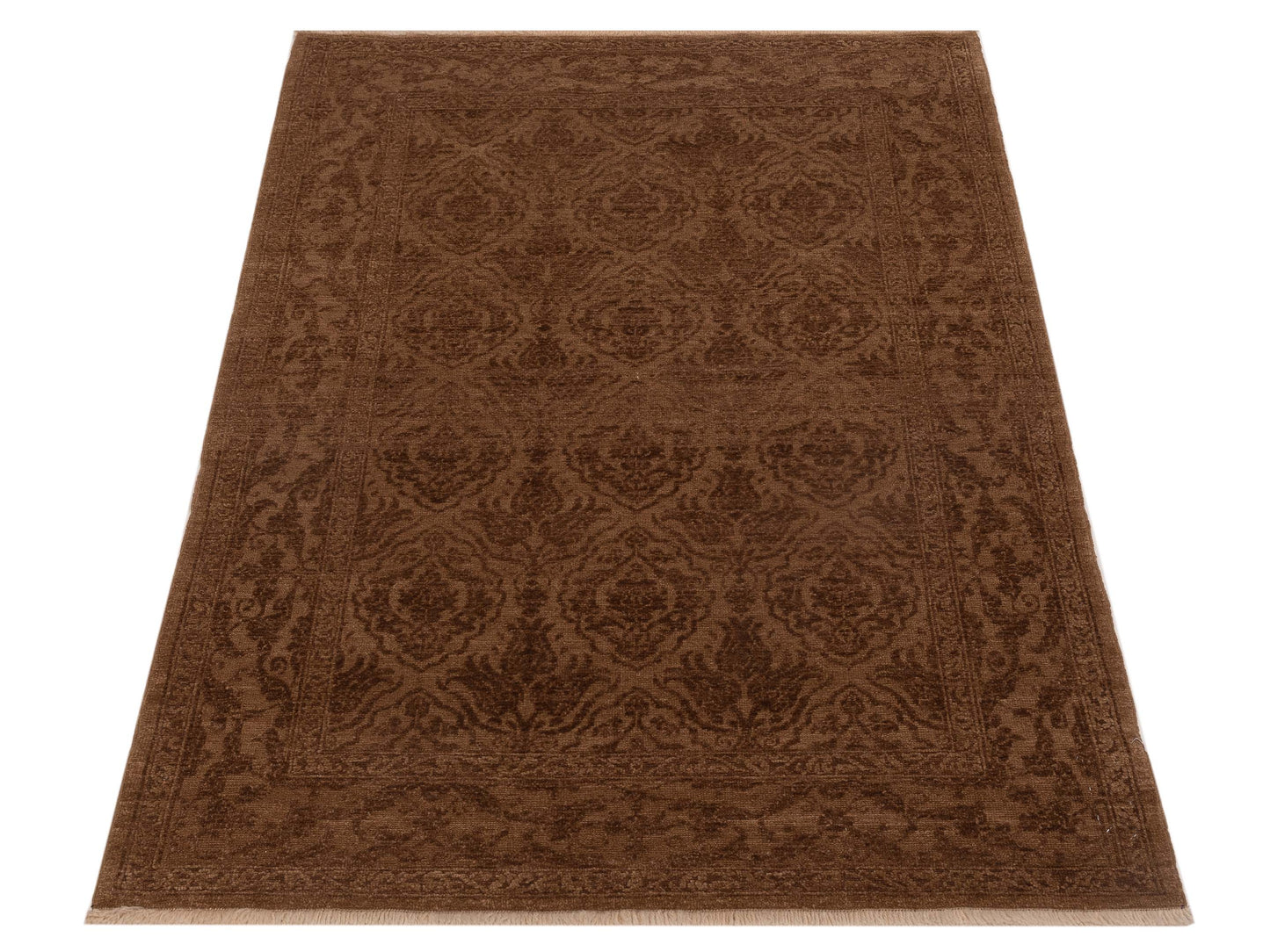 Defne Tulip Ivory Brown 4.2x5.11 Hand Knotted Rug