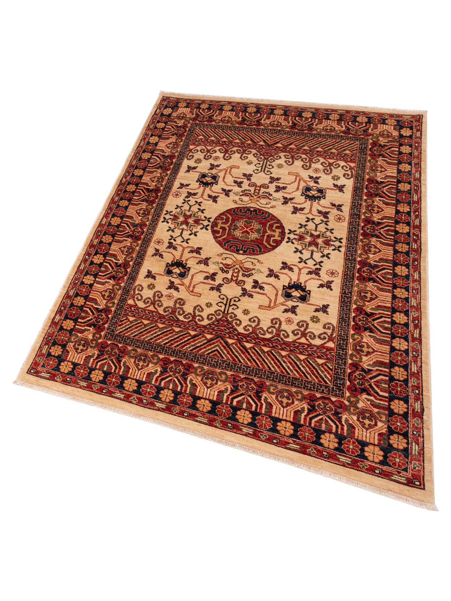 Laila 148713 Ivory Red 5.6x7.10 Hand Knotted Rug