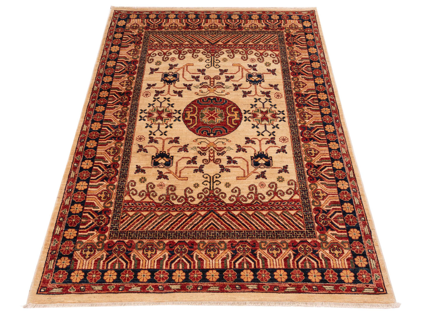 Laila 148713 Ivory Red 5.6x7.10 Hand Knotted Rug