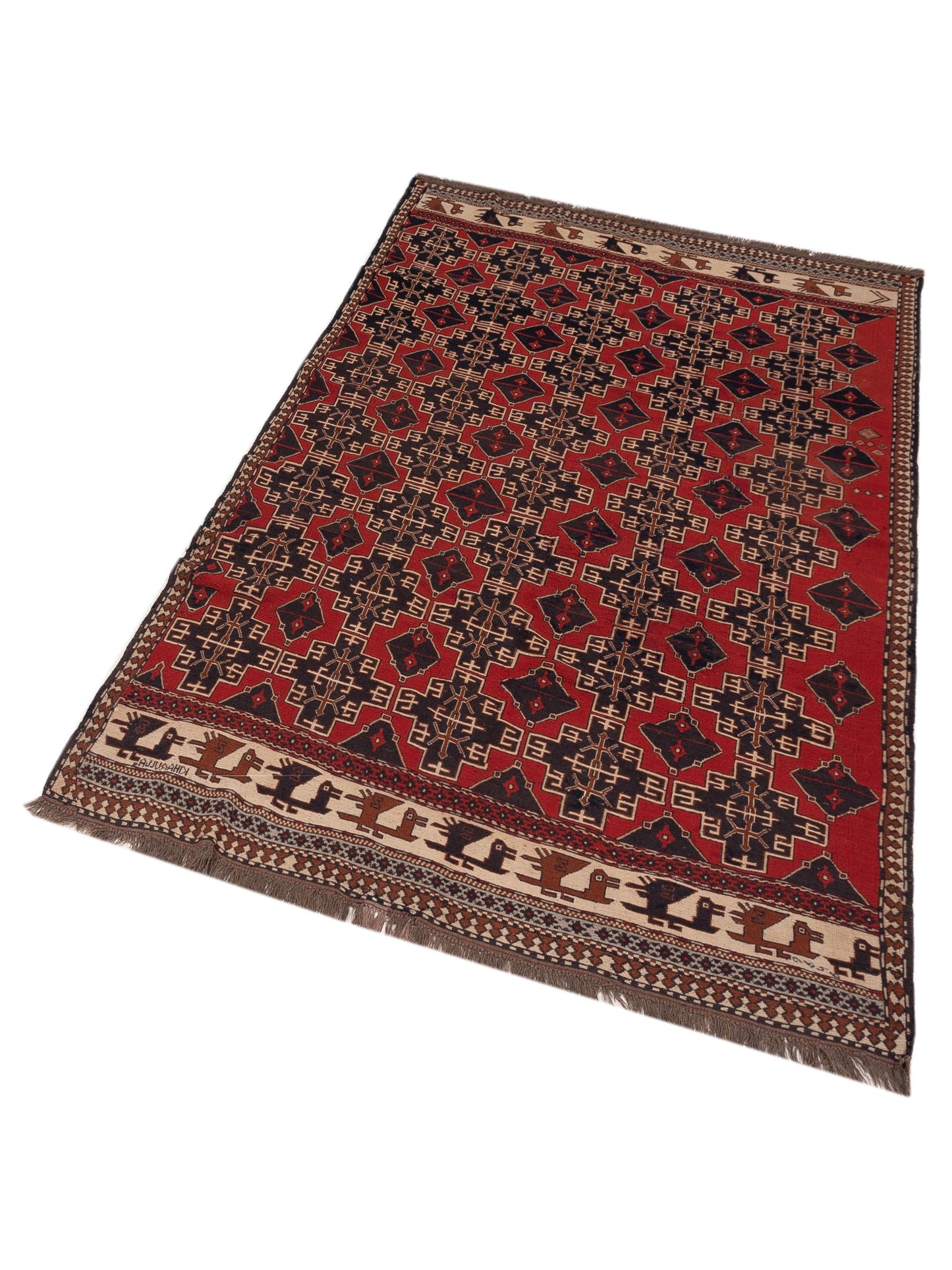 Afghan Soumak 148720 Red Ivory 6.2x9.6 Hand Woven Rug