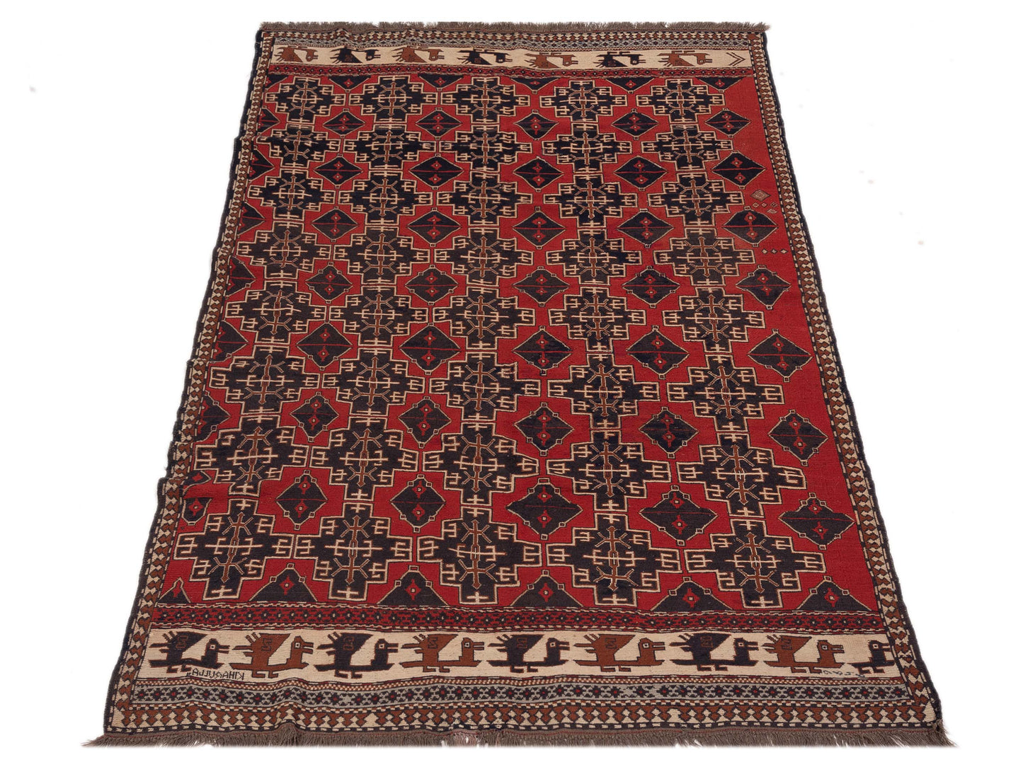 Afghan Soumak 148720 Red Ivory 6.2x9.6 Hand Woven Rug