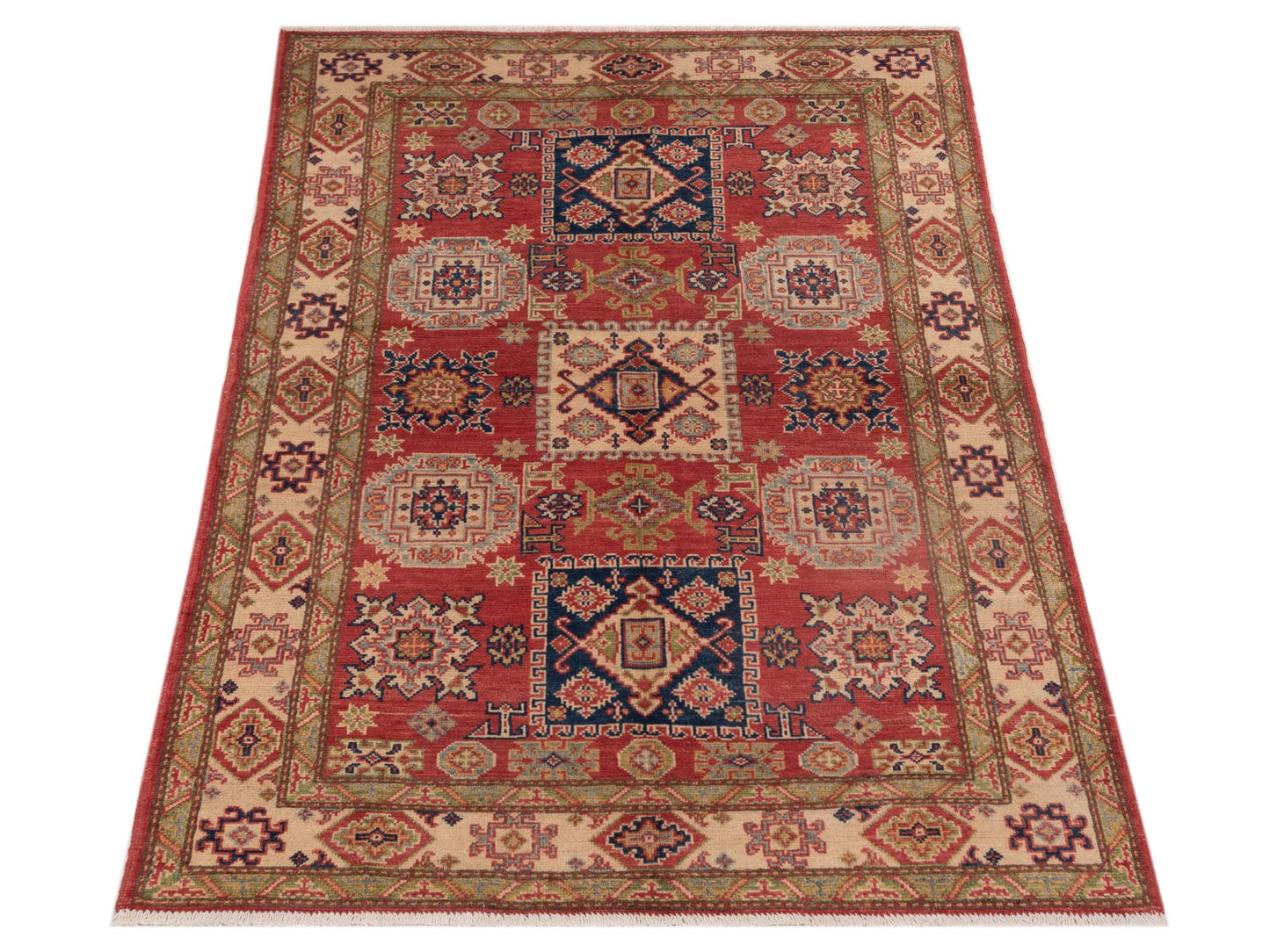 Kazak 148845 Red Ivory 4x5.11 Hand Knotted Rug