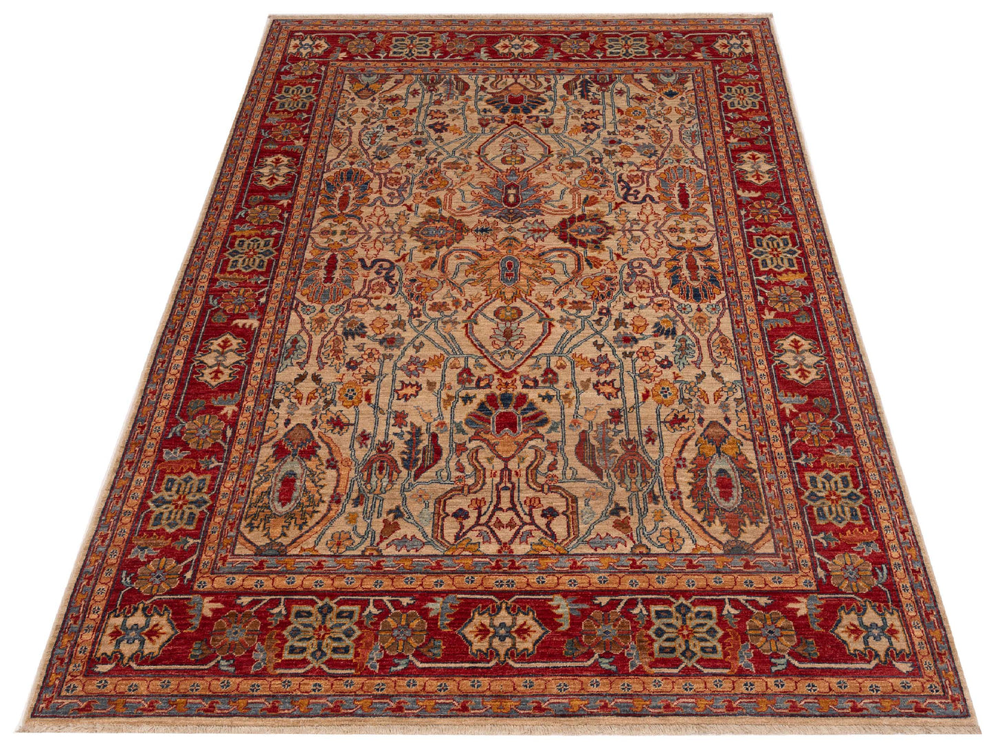 Elvan Ilayda Ivory Red 6x8.10 Hand Knotted Rug