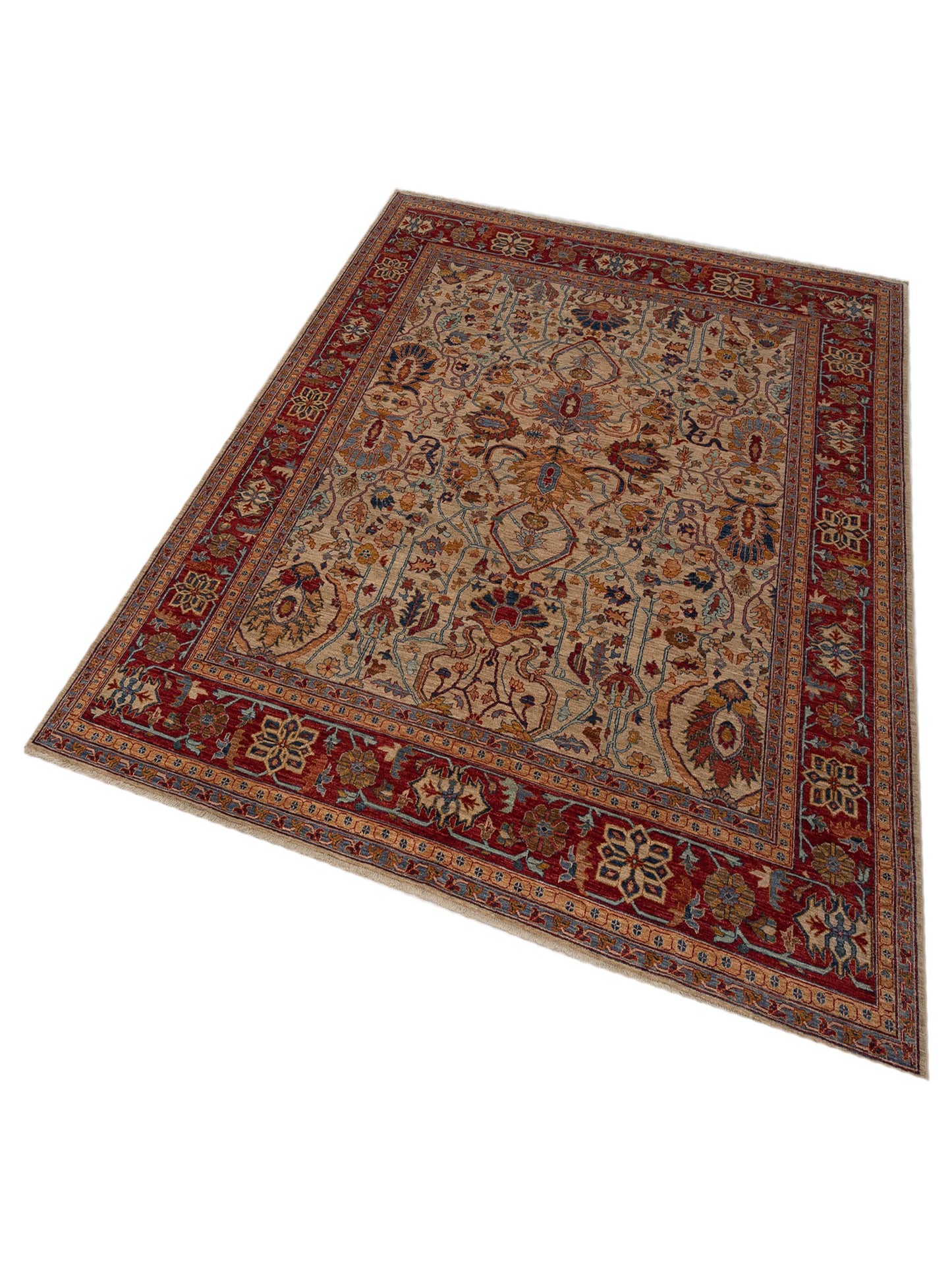 Elvan Ilayda Ivory Red 8.2x9.5 Hand Knotted Rug