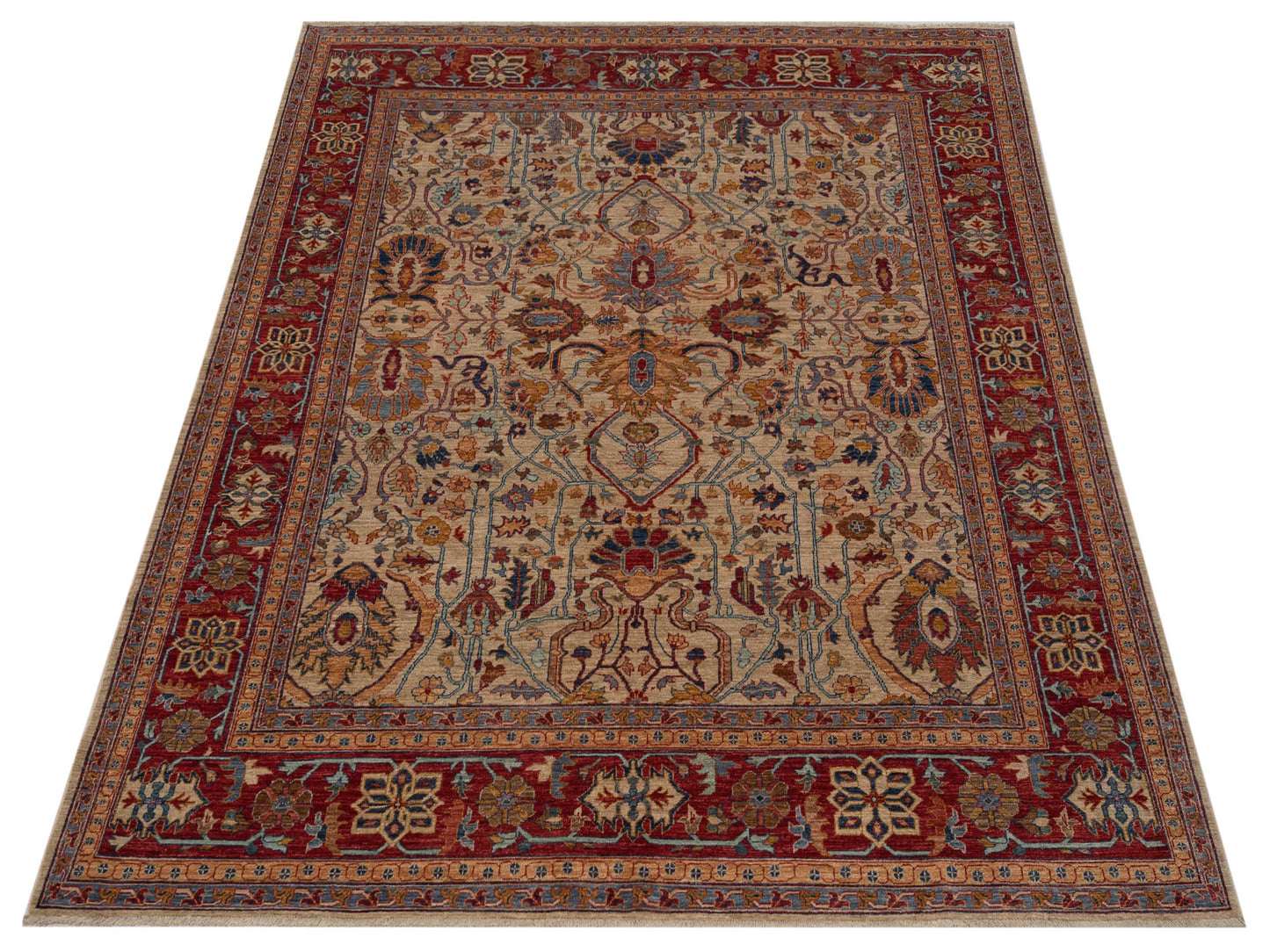 Elvan Ilayda Ivory Red 8.2x9.5 Hand Knotted Rug