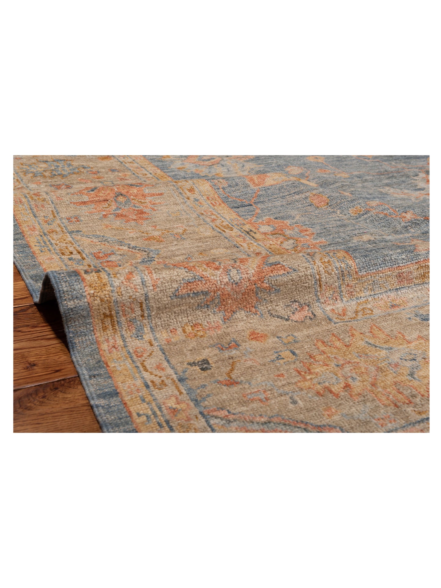 Angora Oushak 149268 Teal Blue Light Brown 9.10x12.9 Hand Knotted Rug