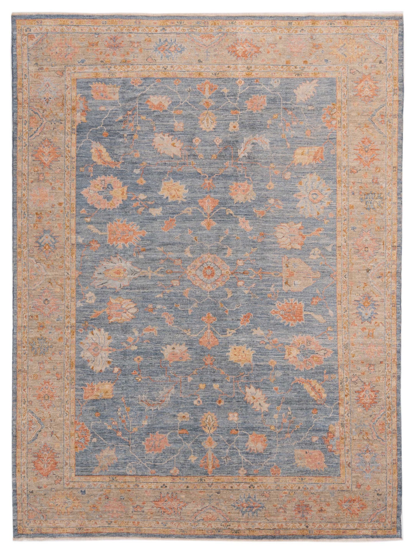 Anadol Angora Oushak Teal Blue Light Brown Traditional