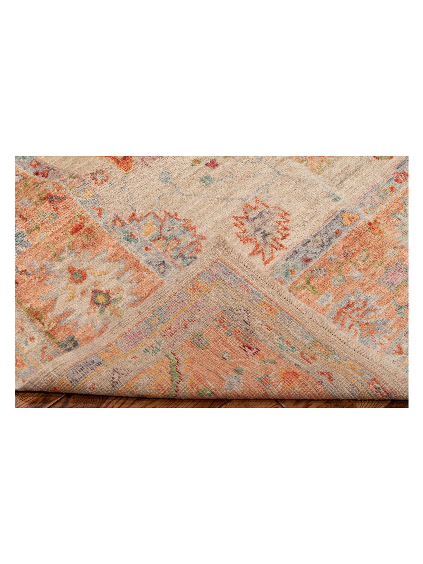 Angora Oushak 149278 Teal Blue Cream 8.1x9.8 Hand Knotted Rug