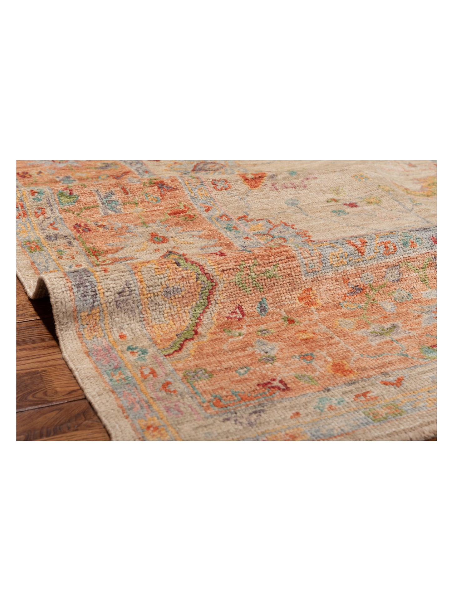 Angora Oushak 149278 Teal Blue Cream 8.1x9.8 Hand Knotted Rug