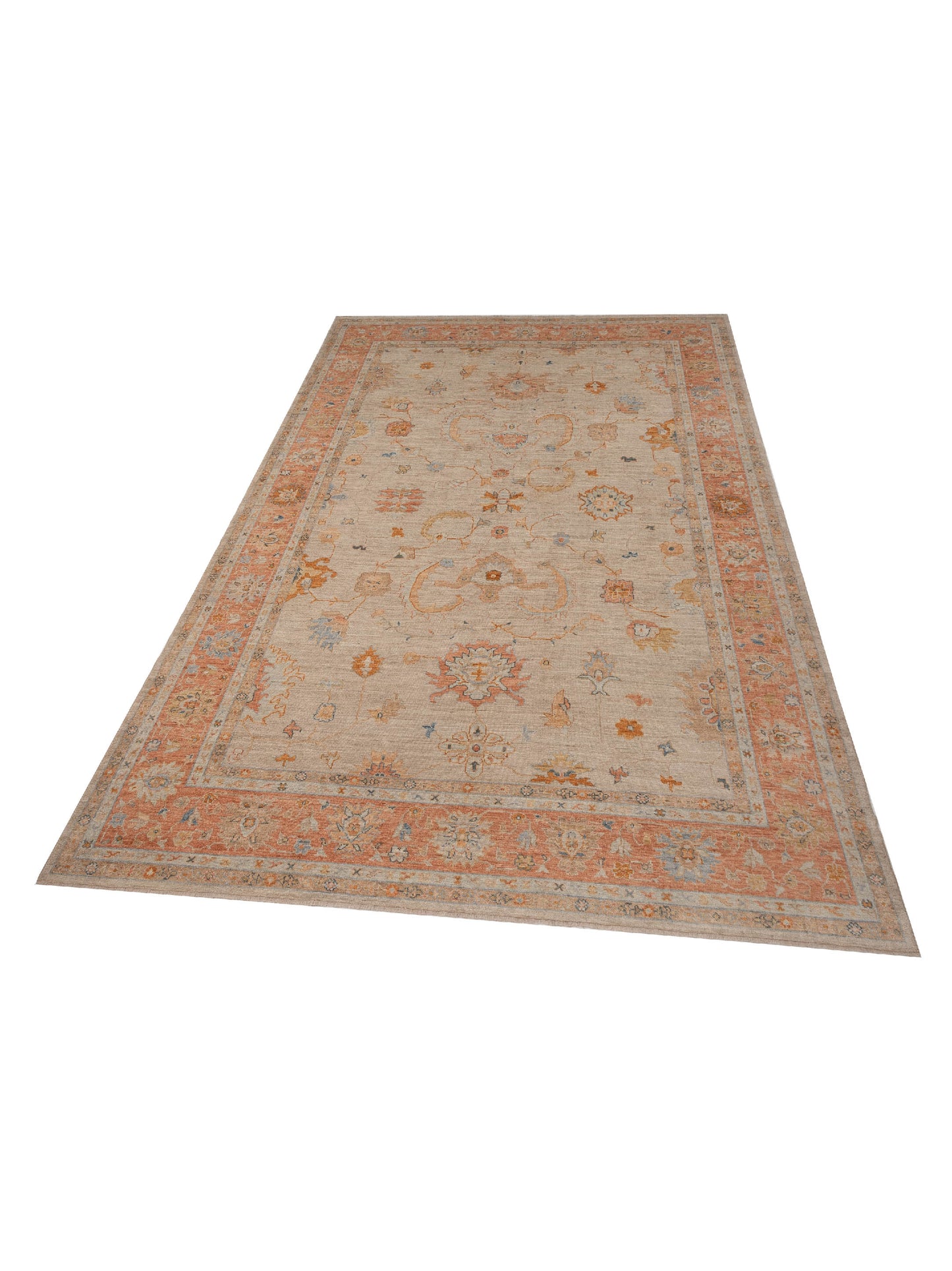 Angora Oushak 149281 Beige Rust 12.1x17.7 Hand Knotted Rug