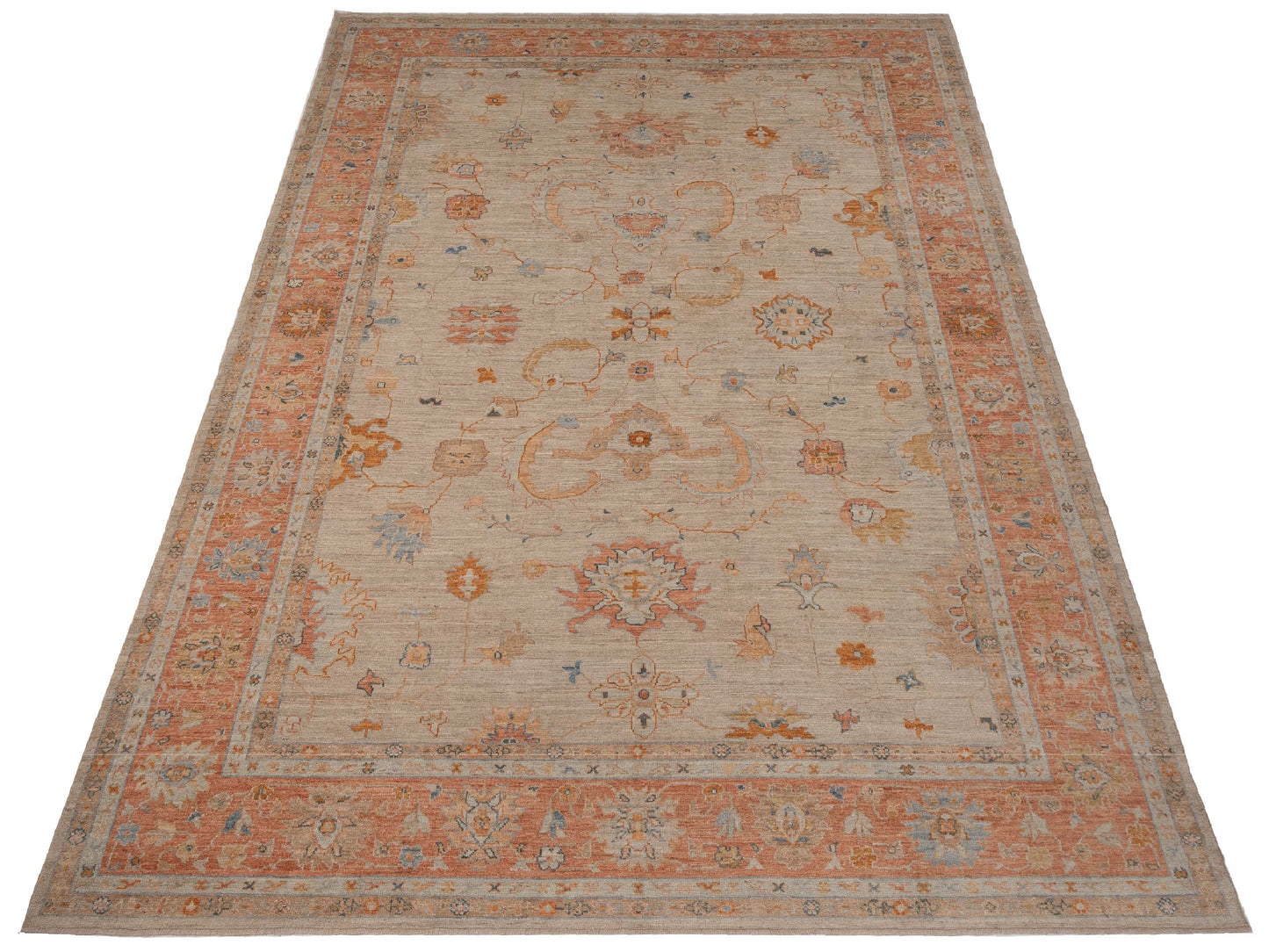 Angora Oushak 149281 Beige Rust 12.1x17.7 Hand Knotted Rug