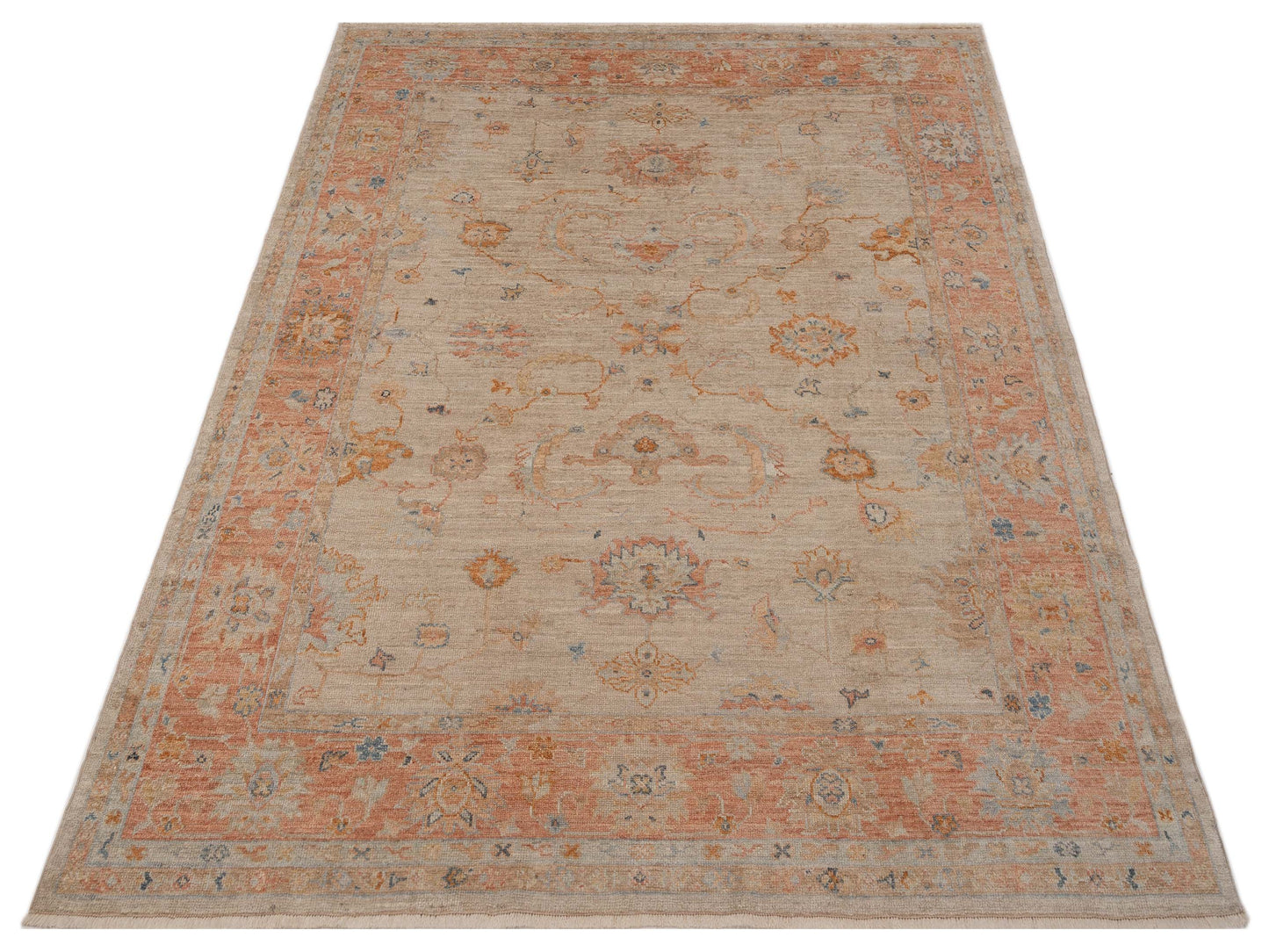 Angora Oushak 149298 Beige Rust 8x9.5 Hand Knotted Rug