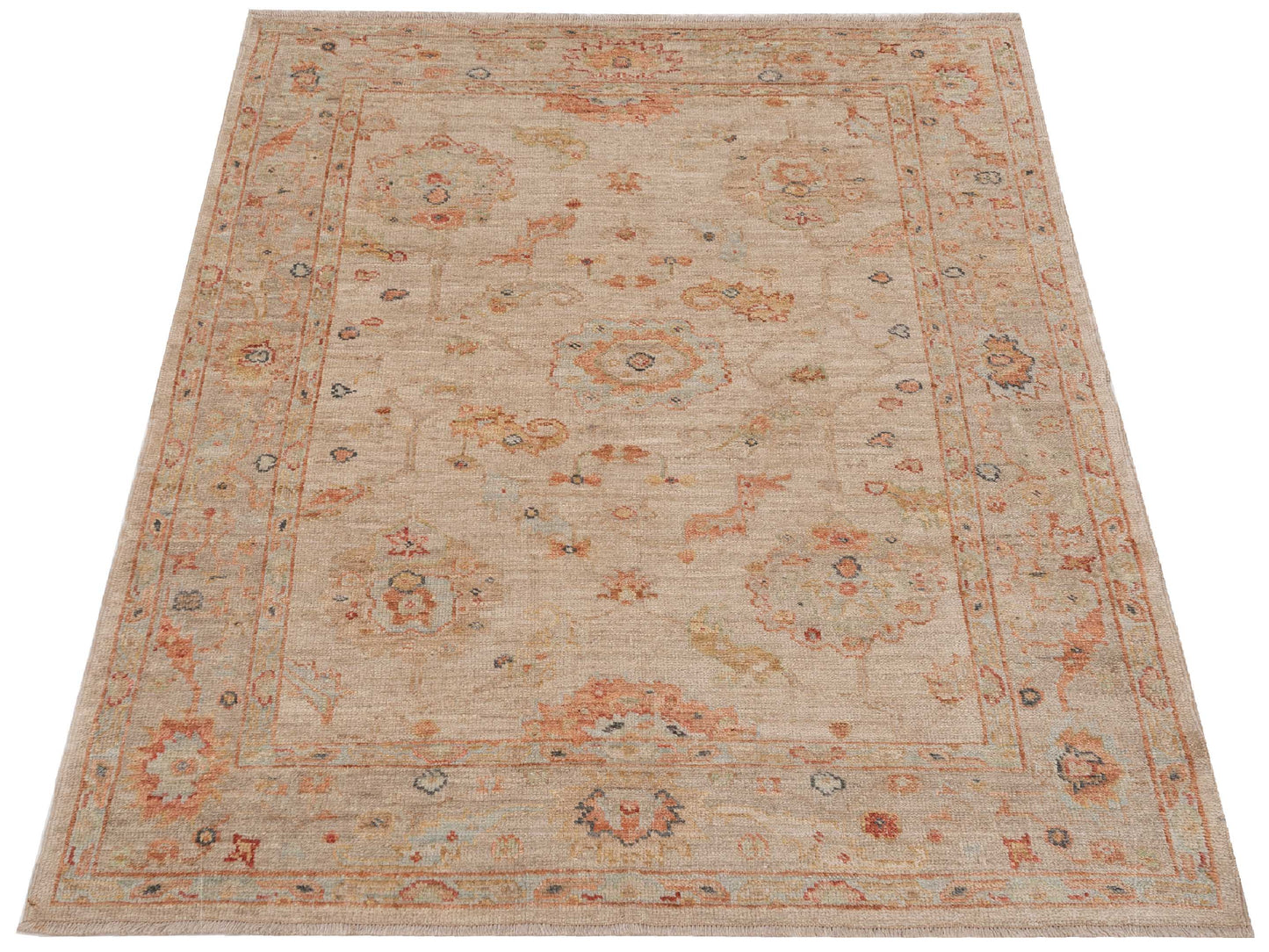 Angora Oushak 149325 Beige Beige 5x6.9 Hand Knotted Rug