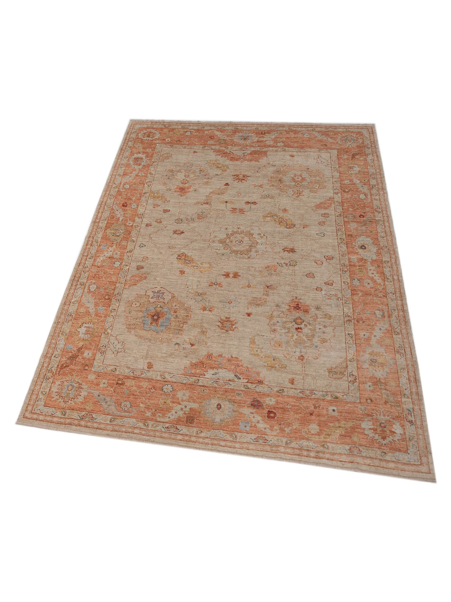 Angora Oushak 149334 Beige Rust 9.11x13.1 Hand Knotted Rug