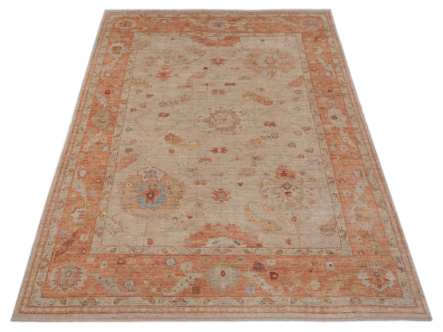 Angora Oushak 149334 Beige Rust 9.11x13.1 Hand Knotted Rug