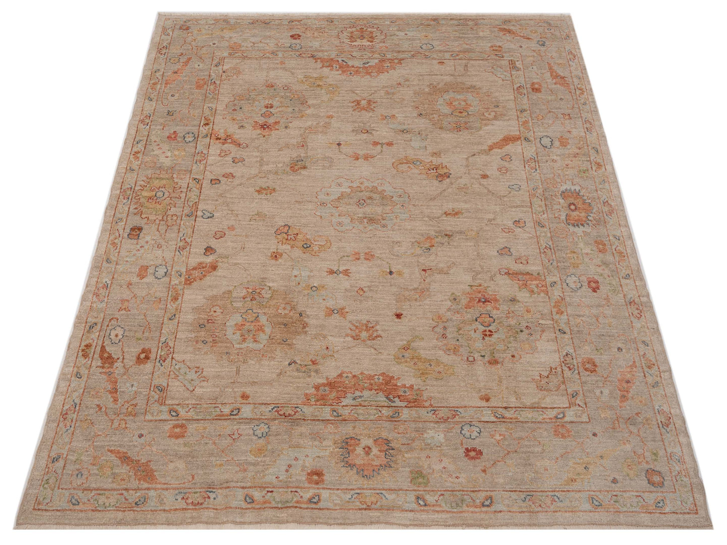 Angora Oushak 149413 Beige Light Brown 8x9.8 Hand Knotted Rug