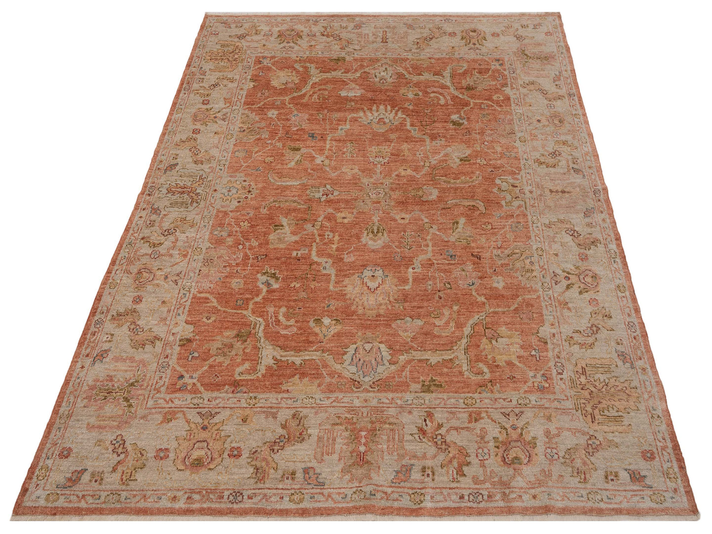 Angora Oushak 149468 Pink Ivory 7.11x9.7 Hand Knotted Rug