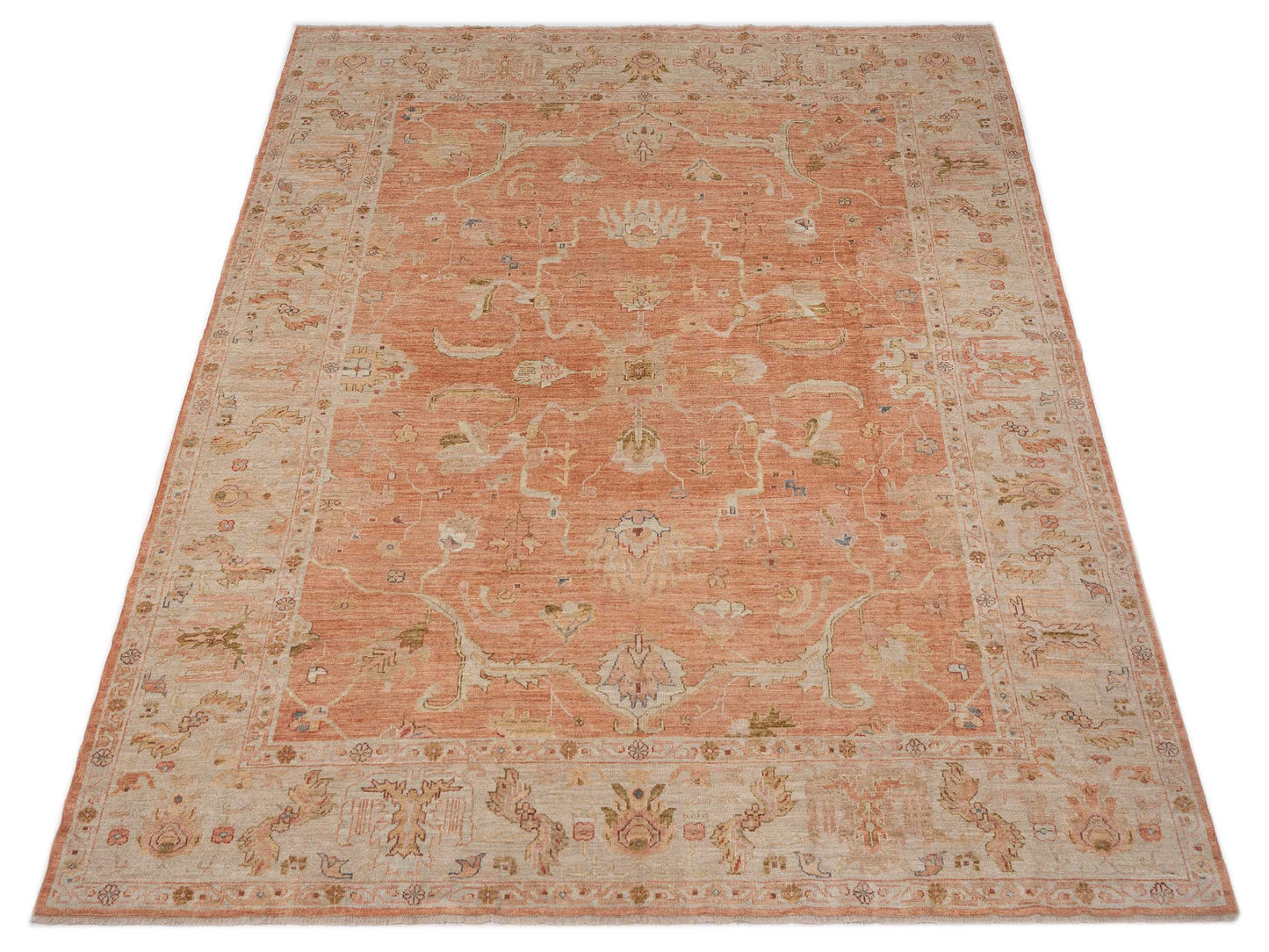 Angora Oushak 149484 Pink Ivory 11.4x14.6 Hand Knotted Rug