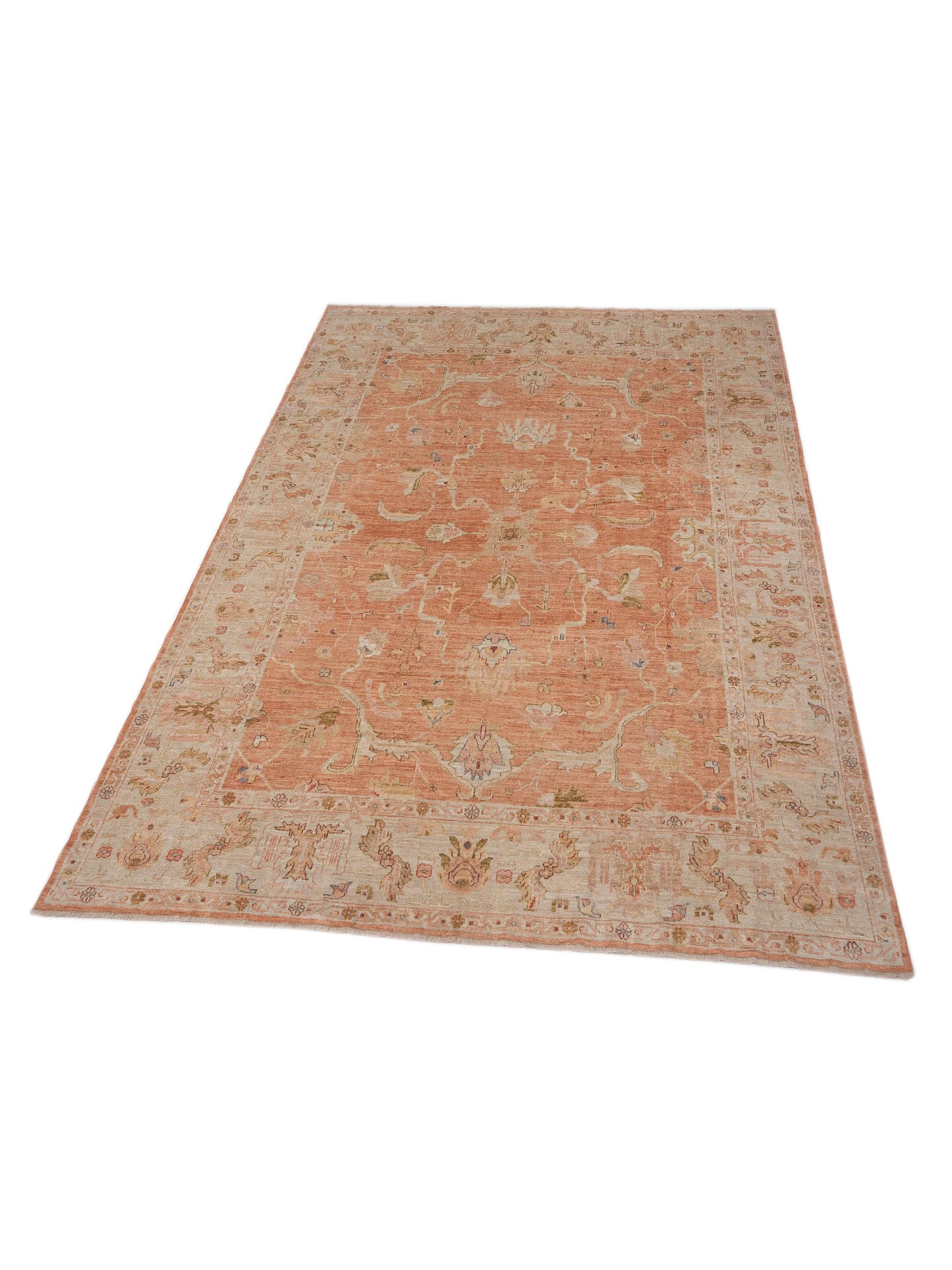 Angora Oushak 149484 Pink Ivory 11.4x14.6 Hand Knotted Rug