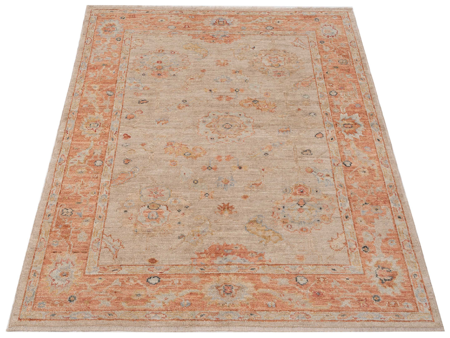 Angora Oushak 149508 Ivory Rust 5x6.10 Hand Knotted Rug